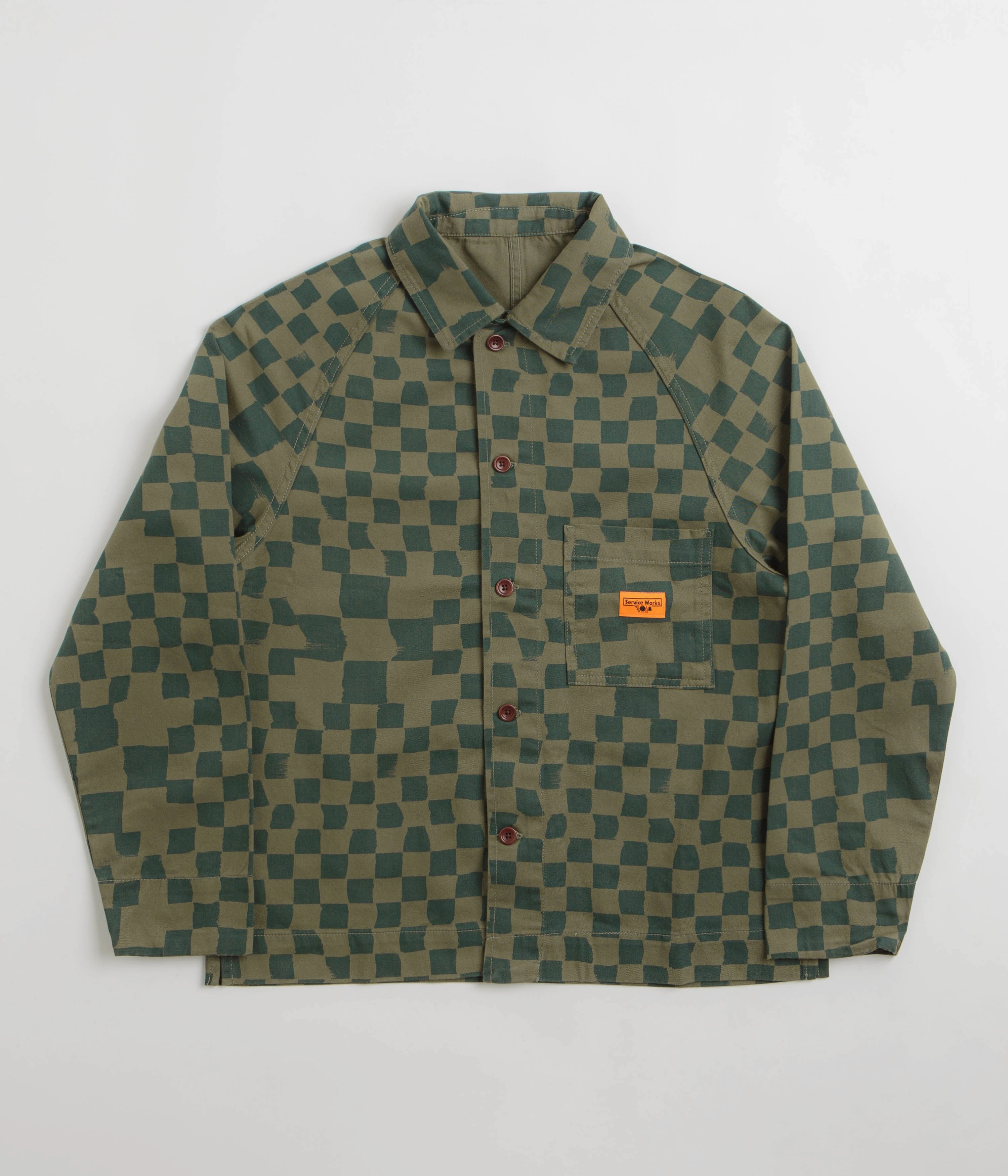 Service Works Drill Printed FOH Jacket - Olive Checker Urban Explorer Look