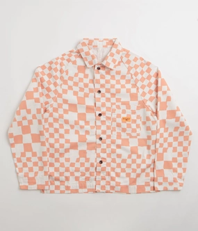 Vegan Leather Accents Practical Layer Service Works Drill Printed FOH Jacket - Salmon Checker