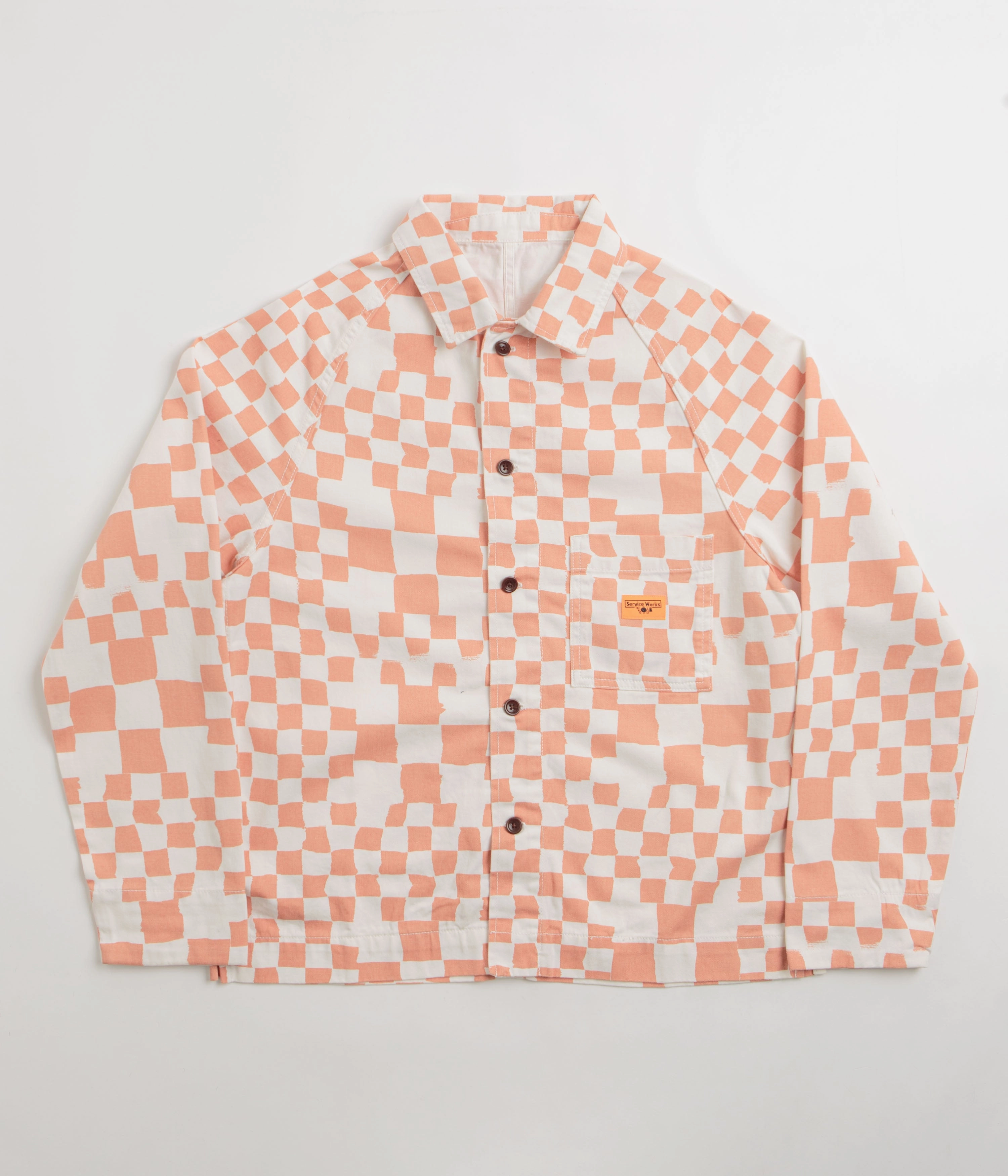 Vegan Leather Accents Practical Layer Service Works Drill Printed FOH Jacket - Salmon Checker