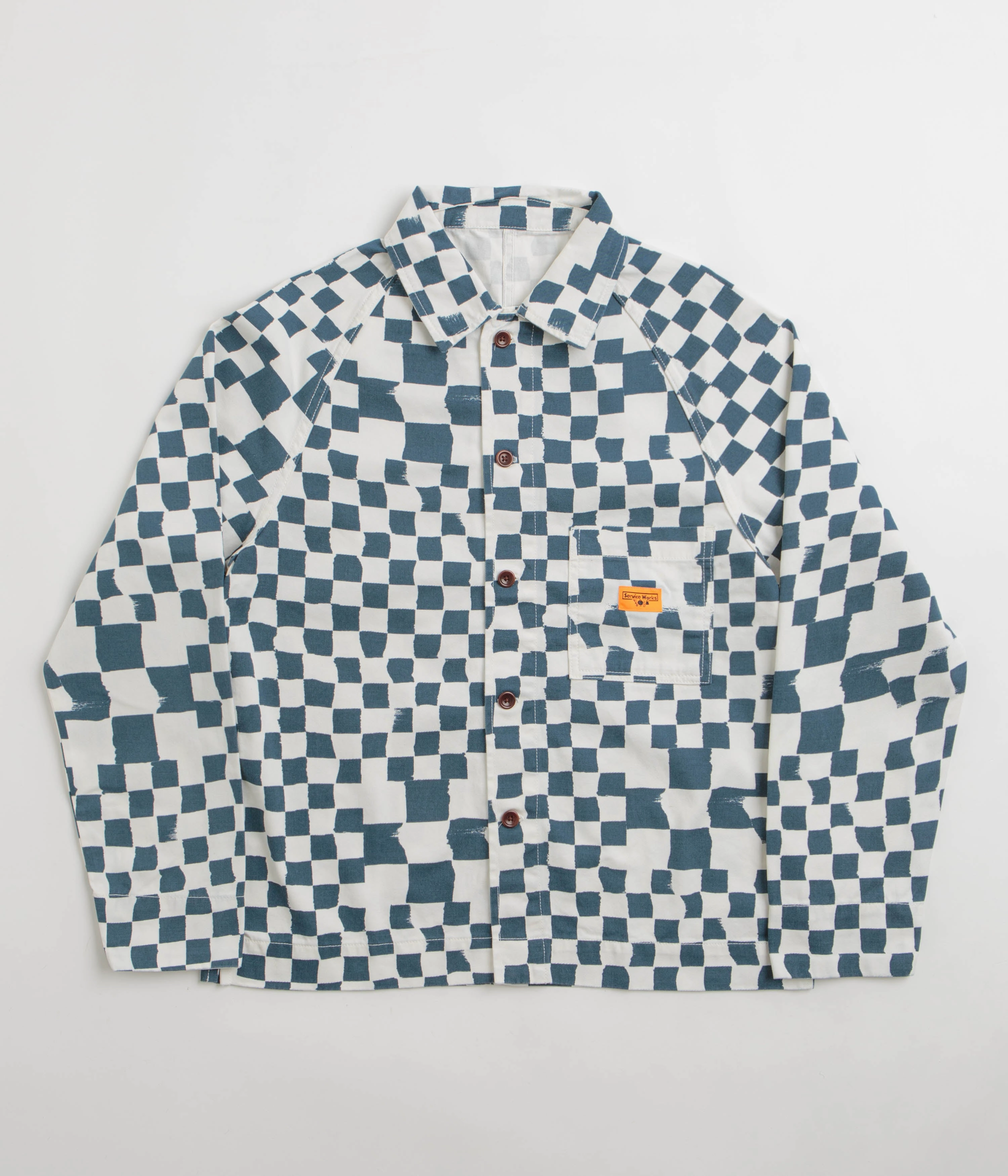 Quick Access Closures Convertible Collar Style Service Works Drill Printed FOH Jacket - Teal Checker