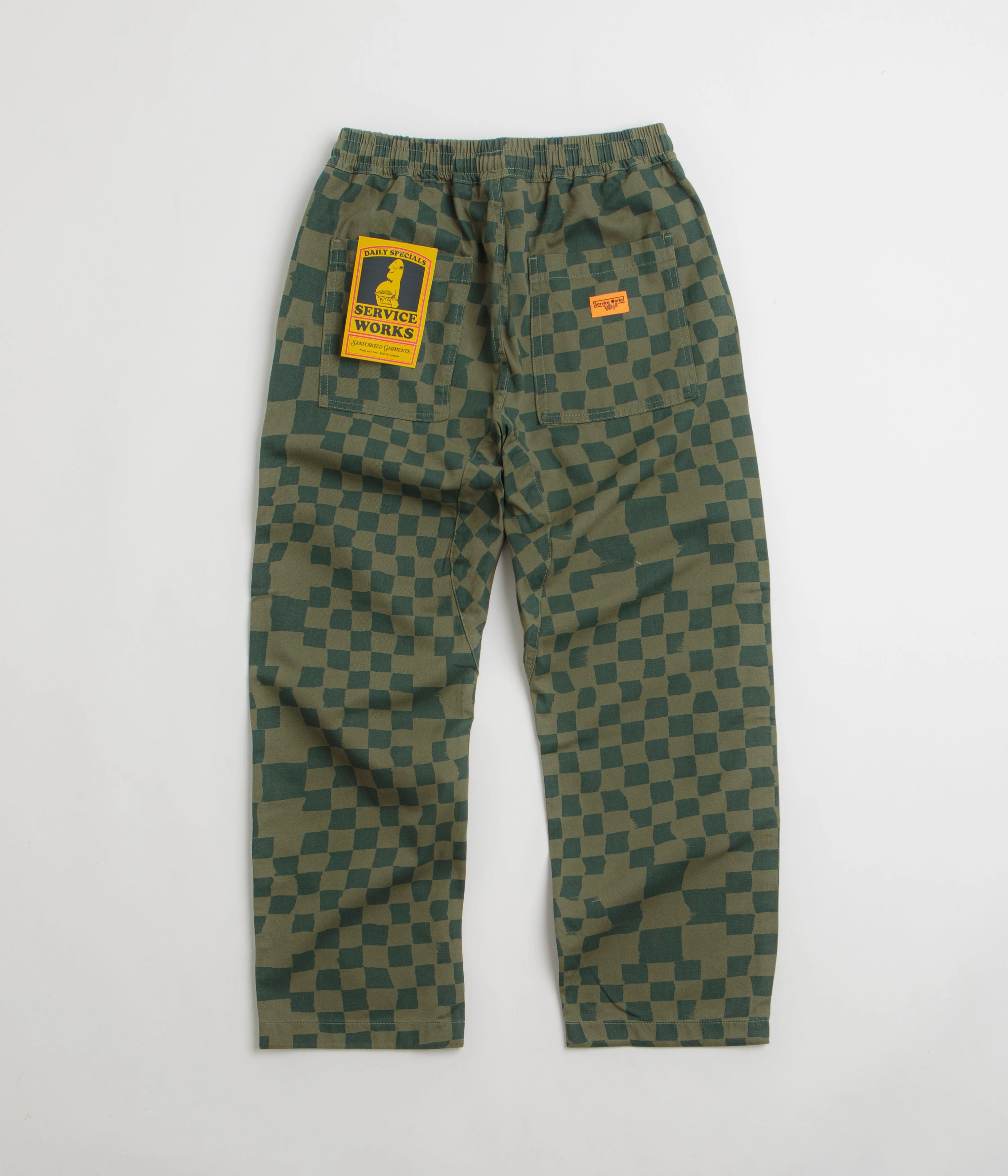 Flexible Gusset Odor Control Technology Service Works Printed Chef Pants - Olive Checker