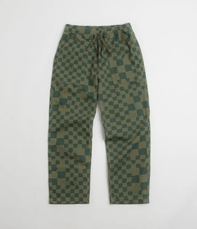 Service Works Printed Chef Pants - Olive Checker elastic waistband