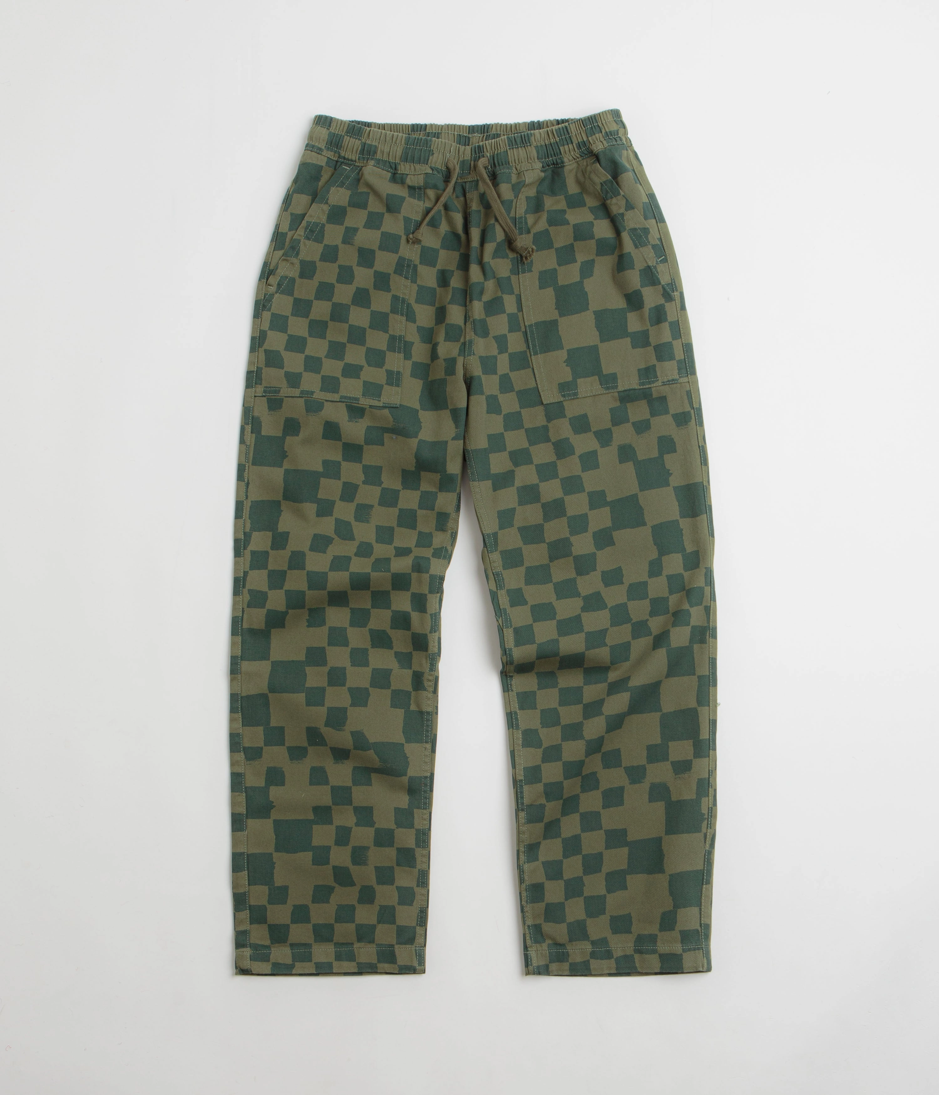Service Works Printed Chef Pants - Olive Checker elastic waistband