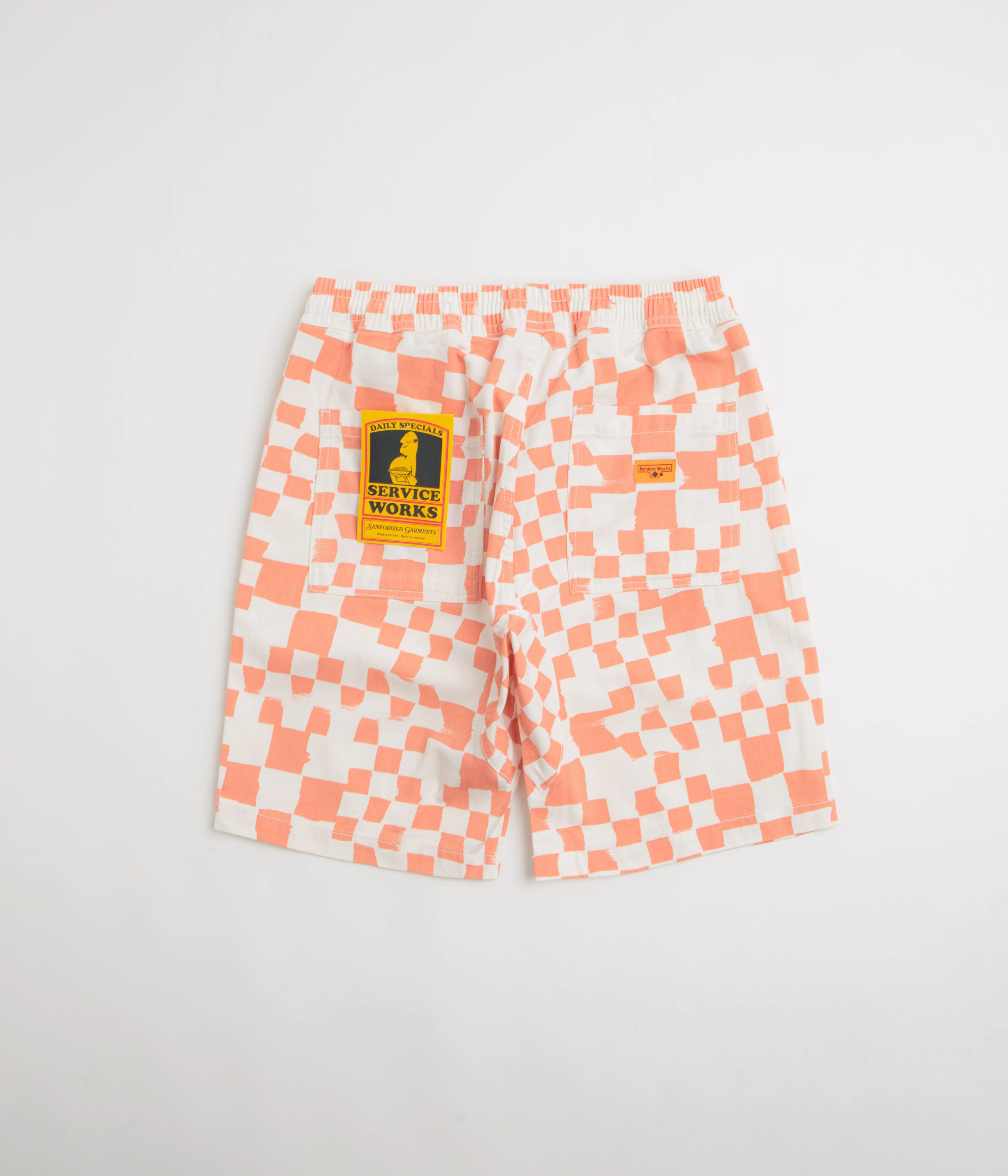 Abrasion Resistant Hem Service Works Printed Chef Shorts - Salmon Checker