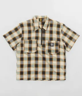 Sexhippies Half Zipper Short Sleeve Shirt - Off White / Black Soft Collar Design