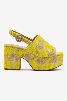 skin friendly Miso Platform Sandal In Yellow Houndstooth Fabric