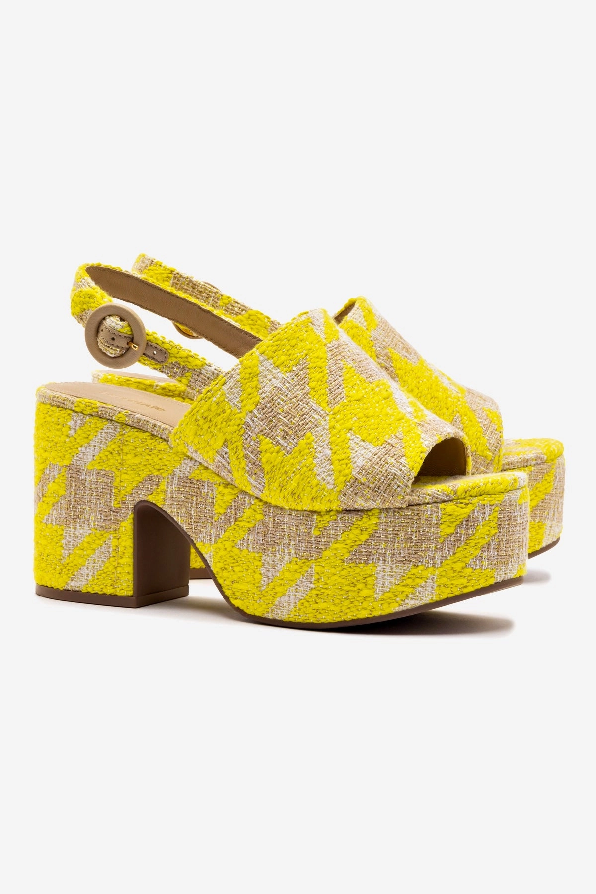 Miso Platform Sandal In Yellow Houndstooth Fabric Closed Cell Foam