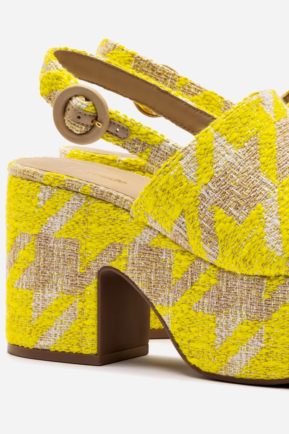 Travel sandals Flexible Motion Miso Platform Sandal In Yellow Houndstooth Fabric