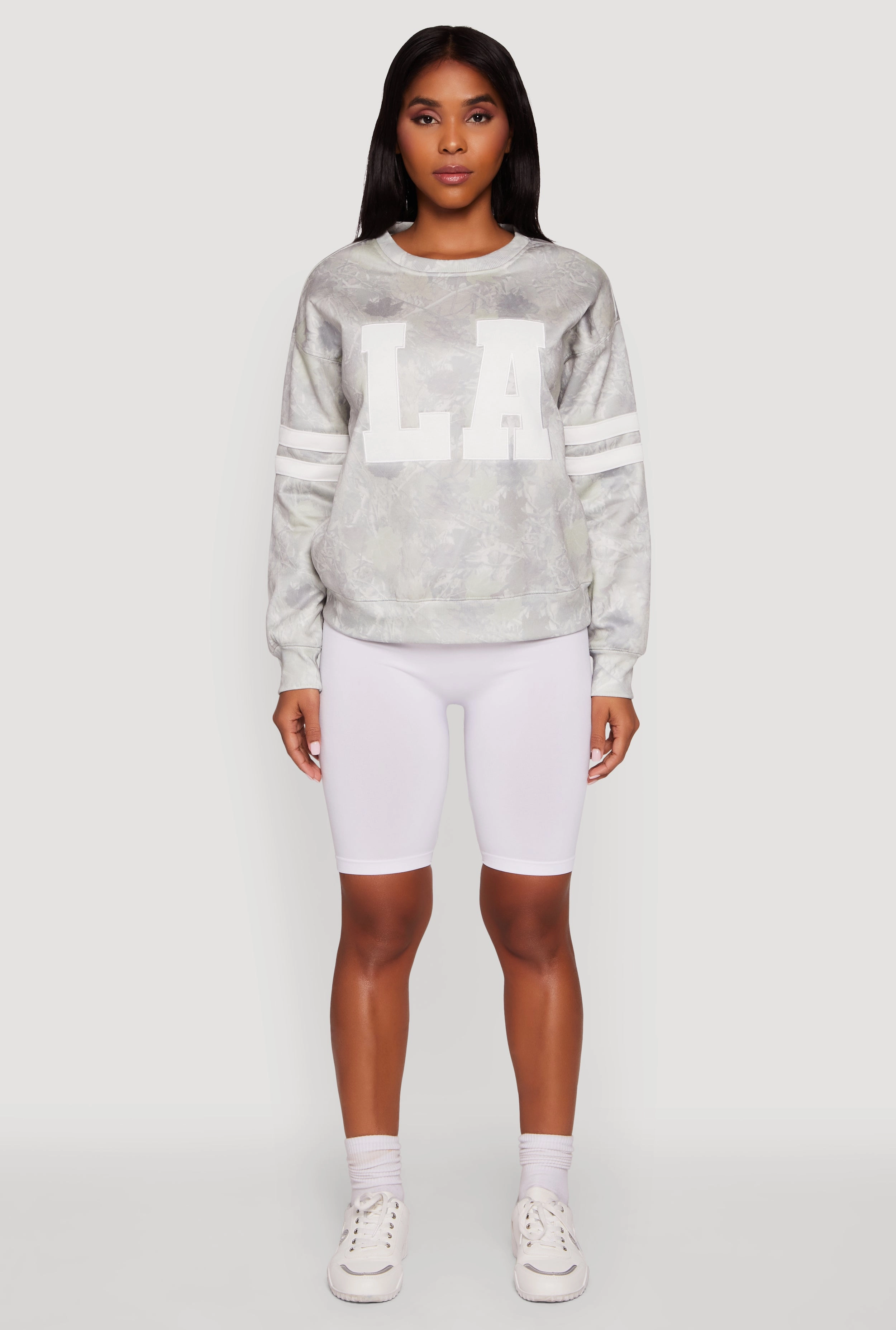 Bright Hue Embroidered Hunter Camo NY Graphic Varsity Stripe Sweatshirt