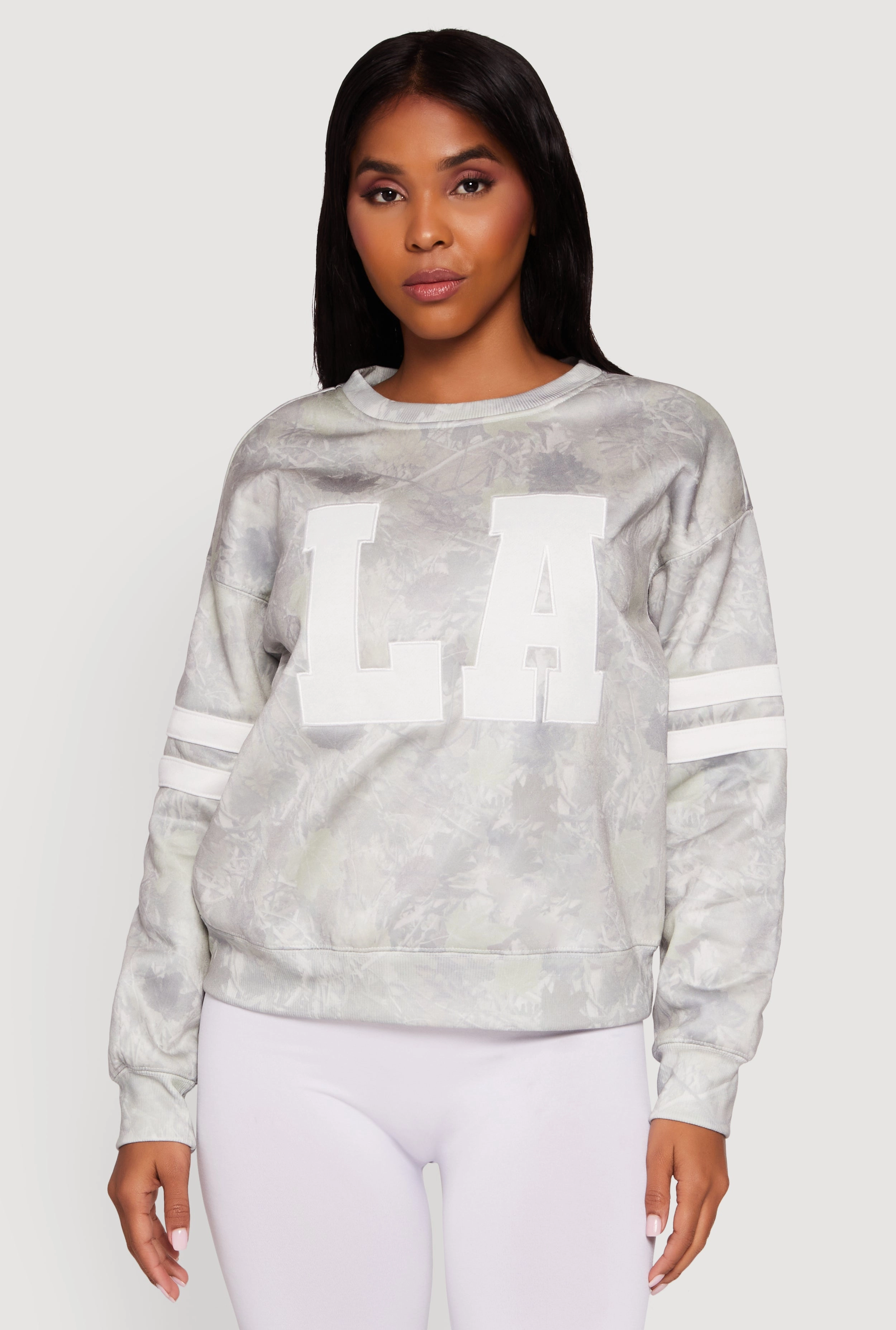 Hunter Camo NY Graphic Varsity Stripe Sweatshirt Lace