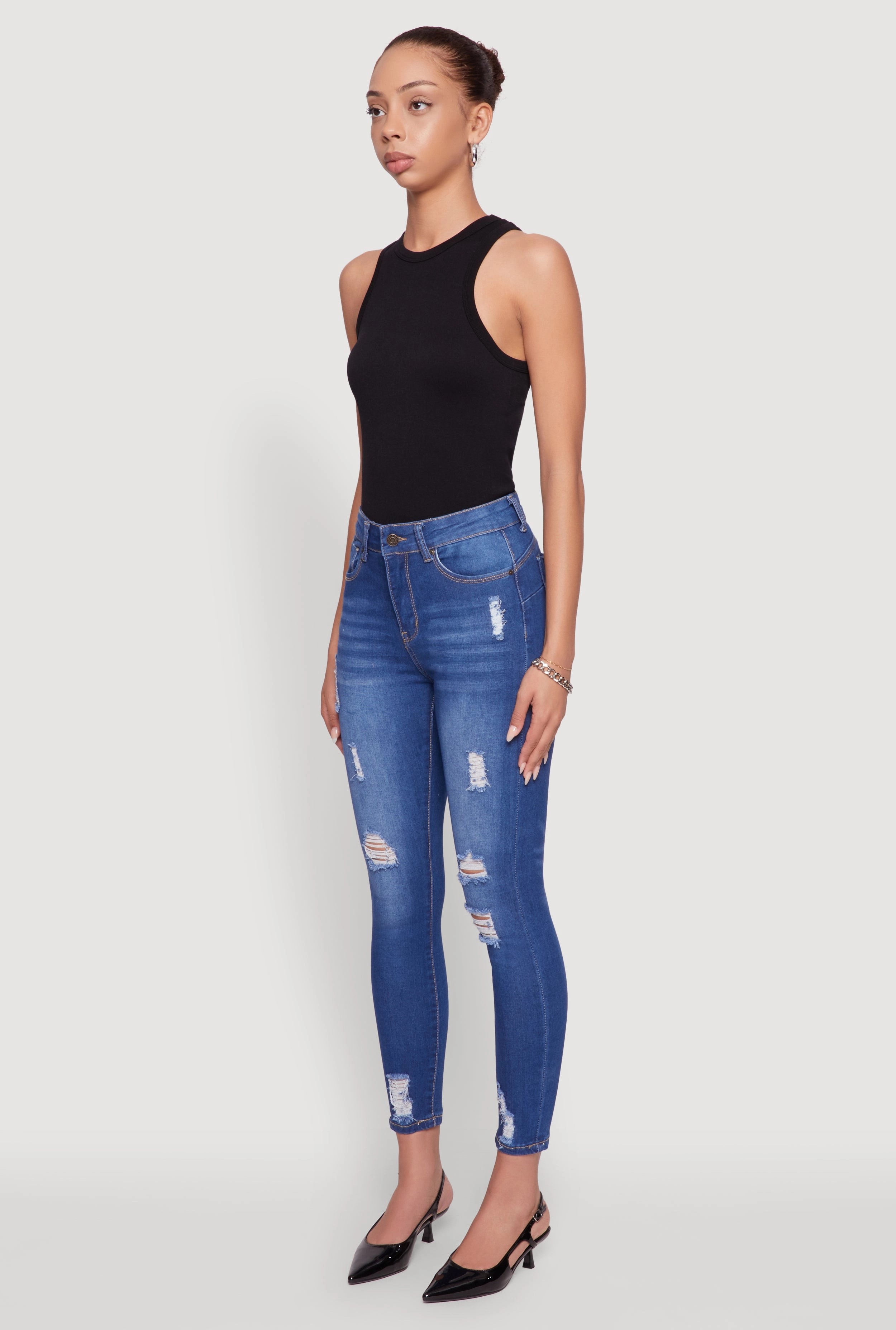 WAX Distressed Frayed Skinny Jeans Party Look Luxury