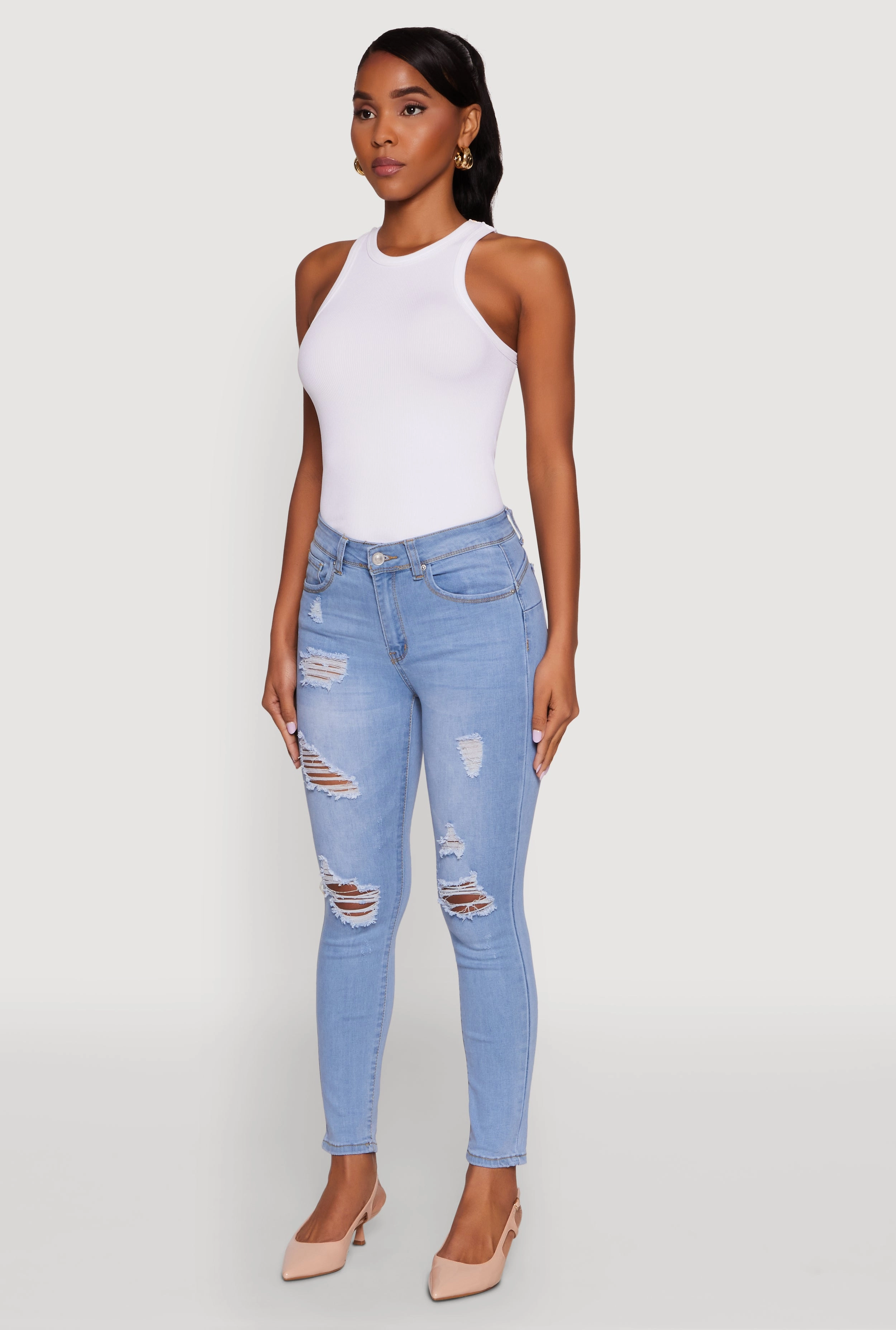 Parent Style Trendy Breathable WAX Mid Rise Distressed Jeans
