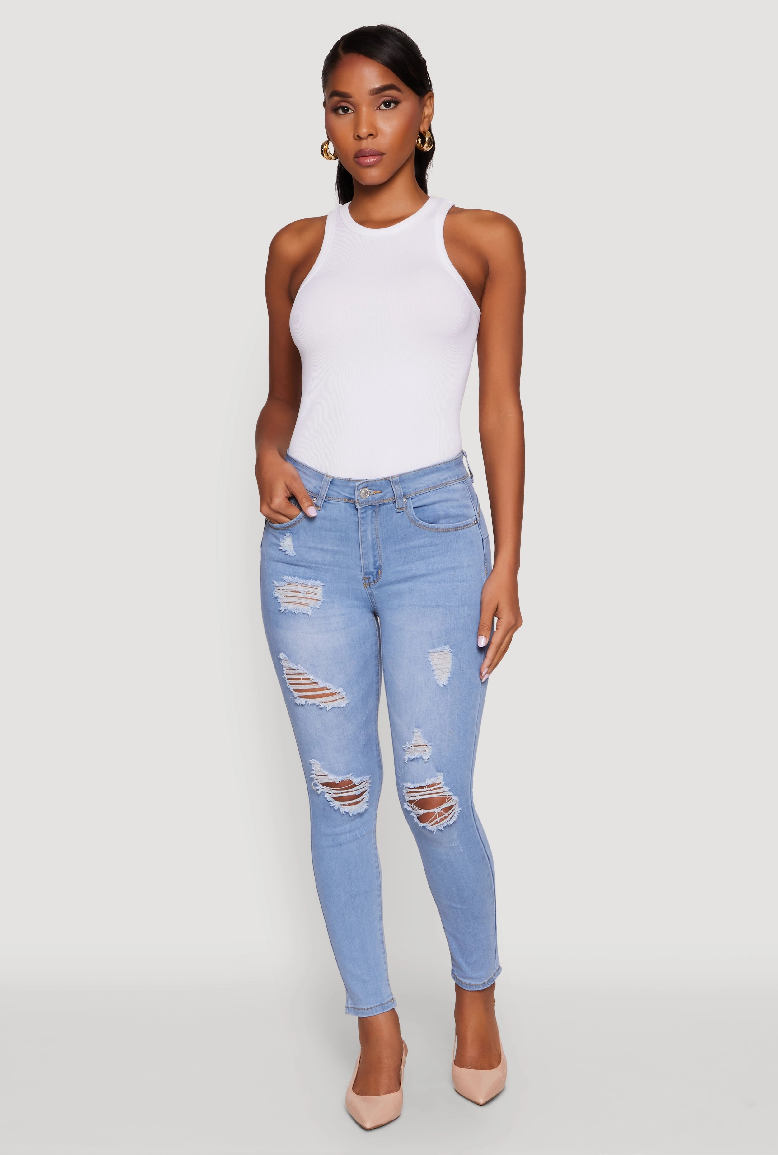 WAX Mid Rise Distressed Jeans slim fit
