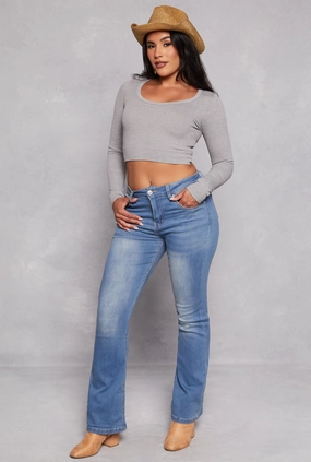 WAX Acid Wash High Waisted Boot Cut Jeans Music Event Picnic Style