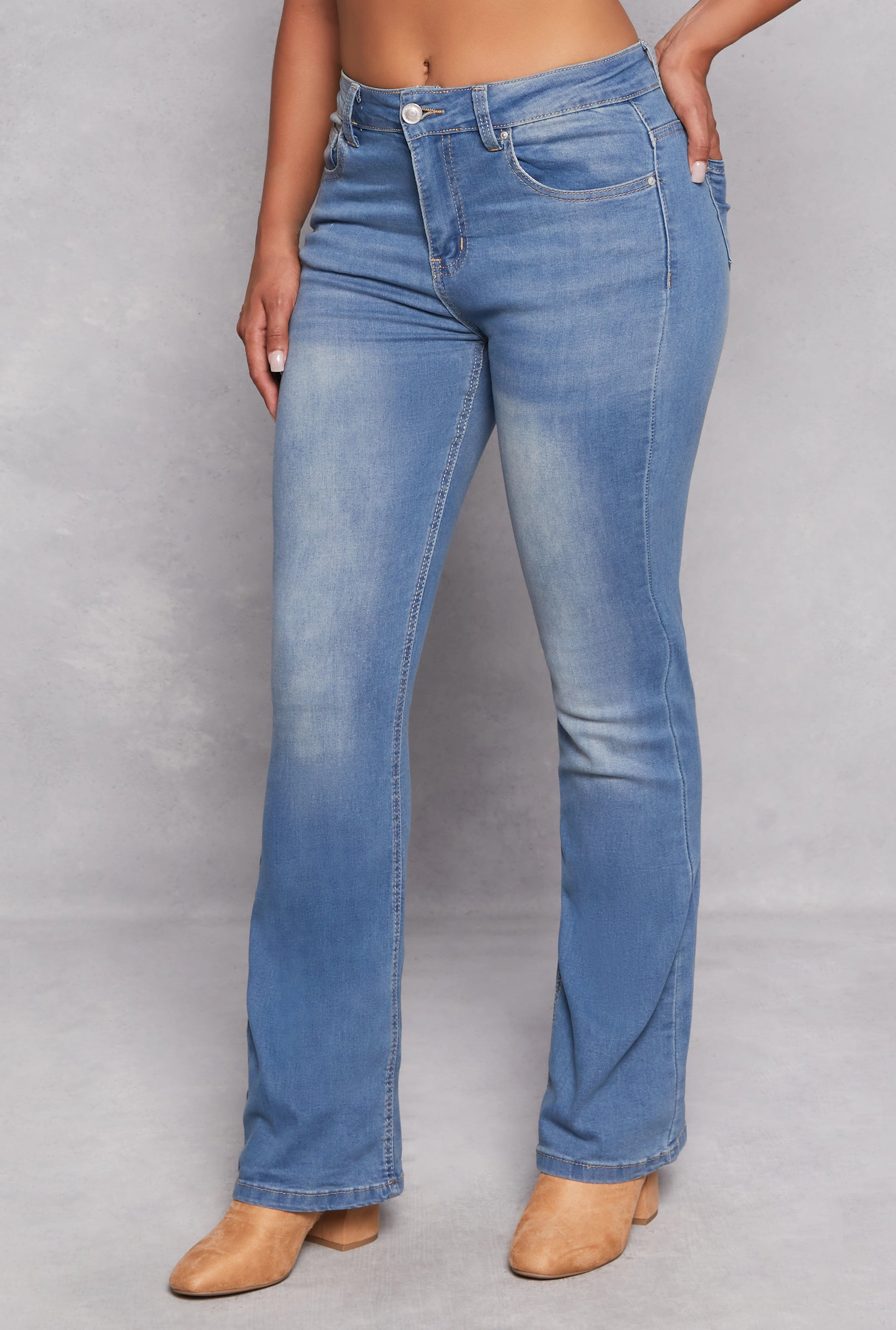 WAX Acid Wash High Waisted Boot Cut Jeans Basic Necessity Basic Piece
