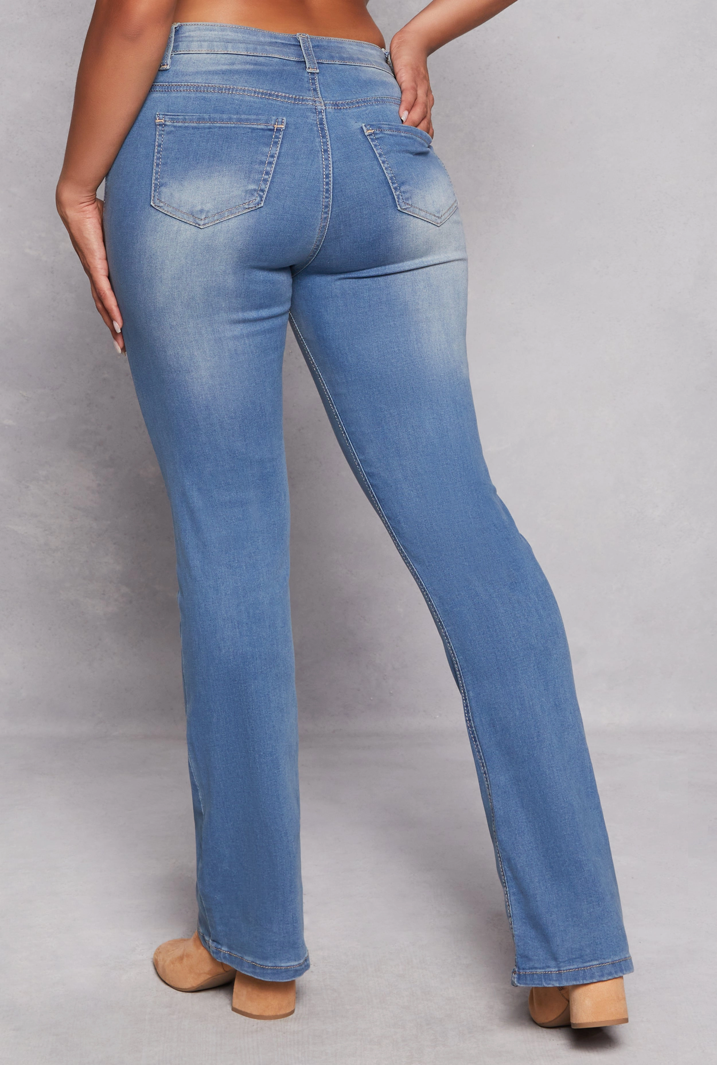 Weekend Warrior Adult Fashion Gym Ready WAX Acid Wash High Waisted Boot Cut Jeans