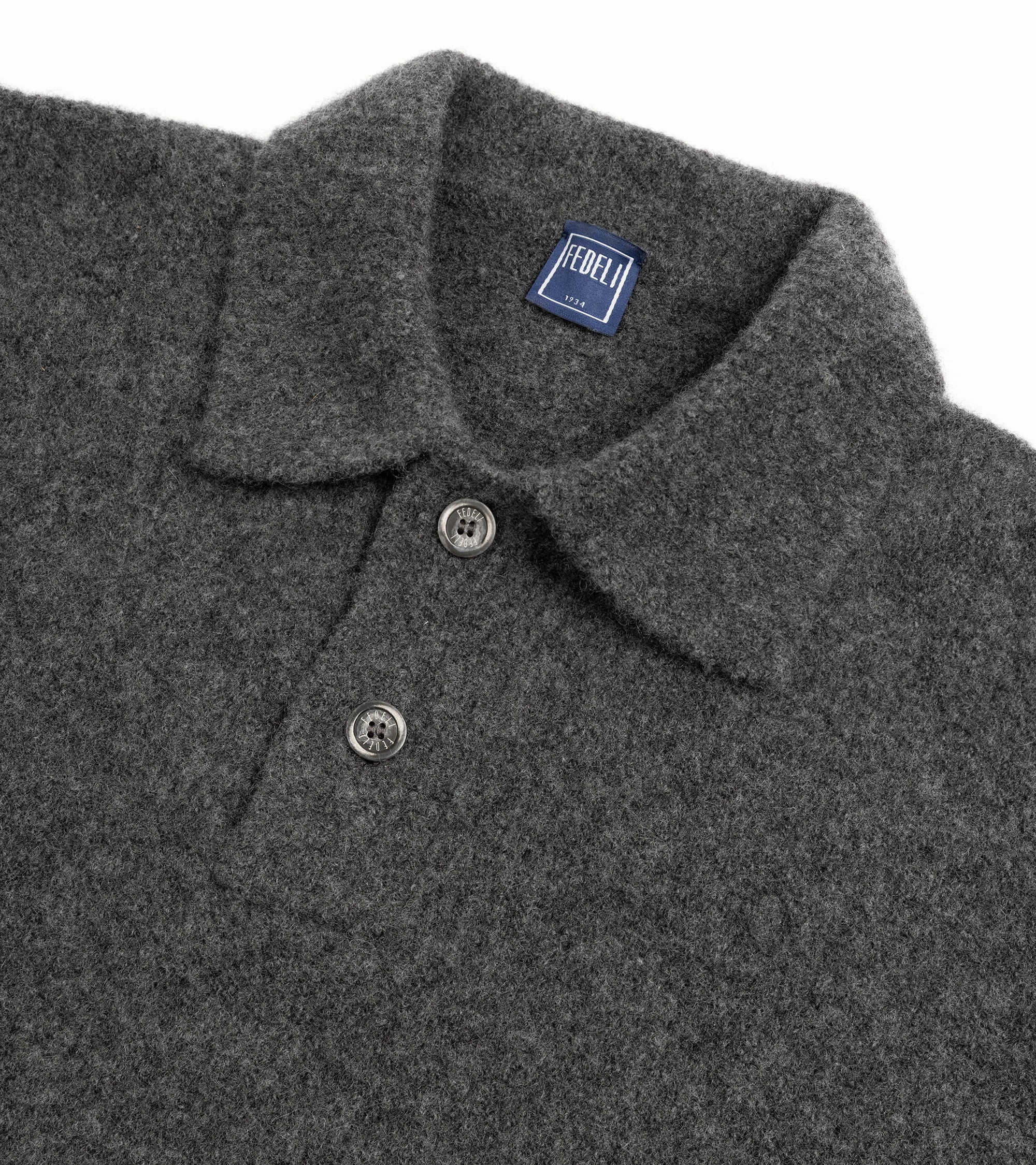 Classic Fit Breathable knit Fedeli Basket Wool Cashmere Mix Long Sleeve Knit Polo Shirt: Stone Melange