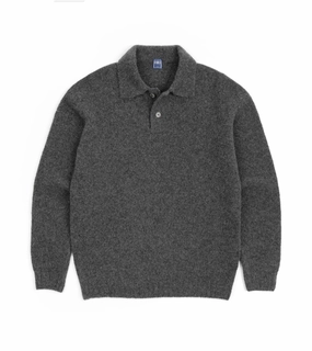 Breathable Mesh Panels Breathable Textile Fedeli Basket Wool Cashmere Mix Long Sleeve Knit Polo Shirt: Stone Melange