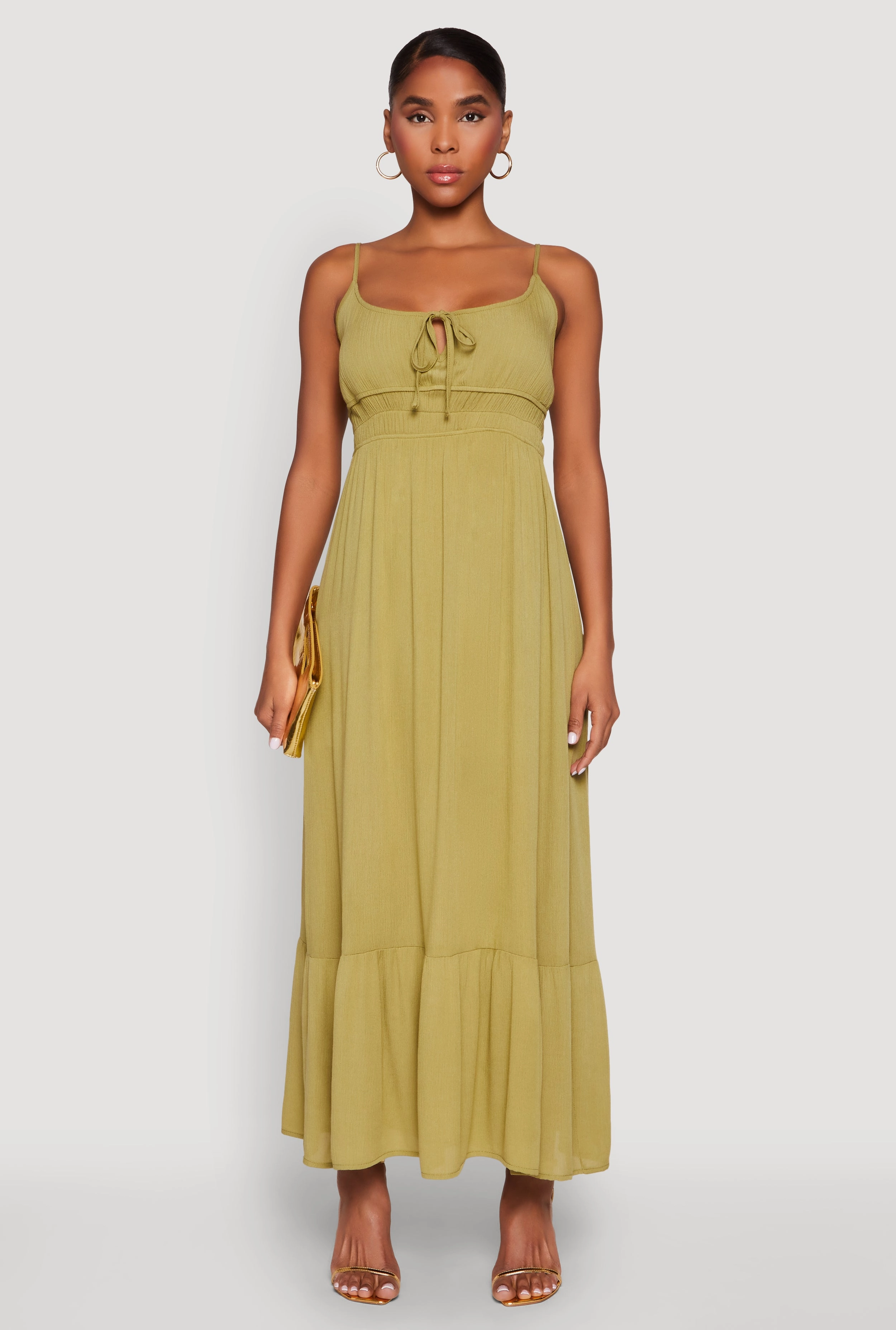 Tie Front Keyhole Maxi Dress Sleek and Simple Elegant Mood