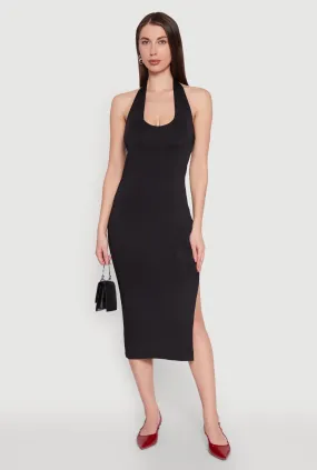 Side Slit Halter Neck Midi Dress French Vibe