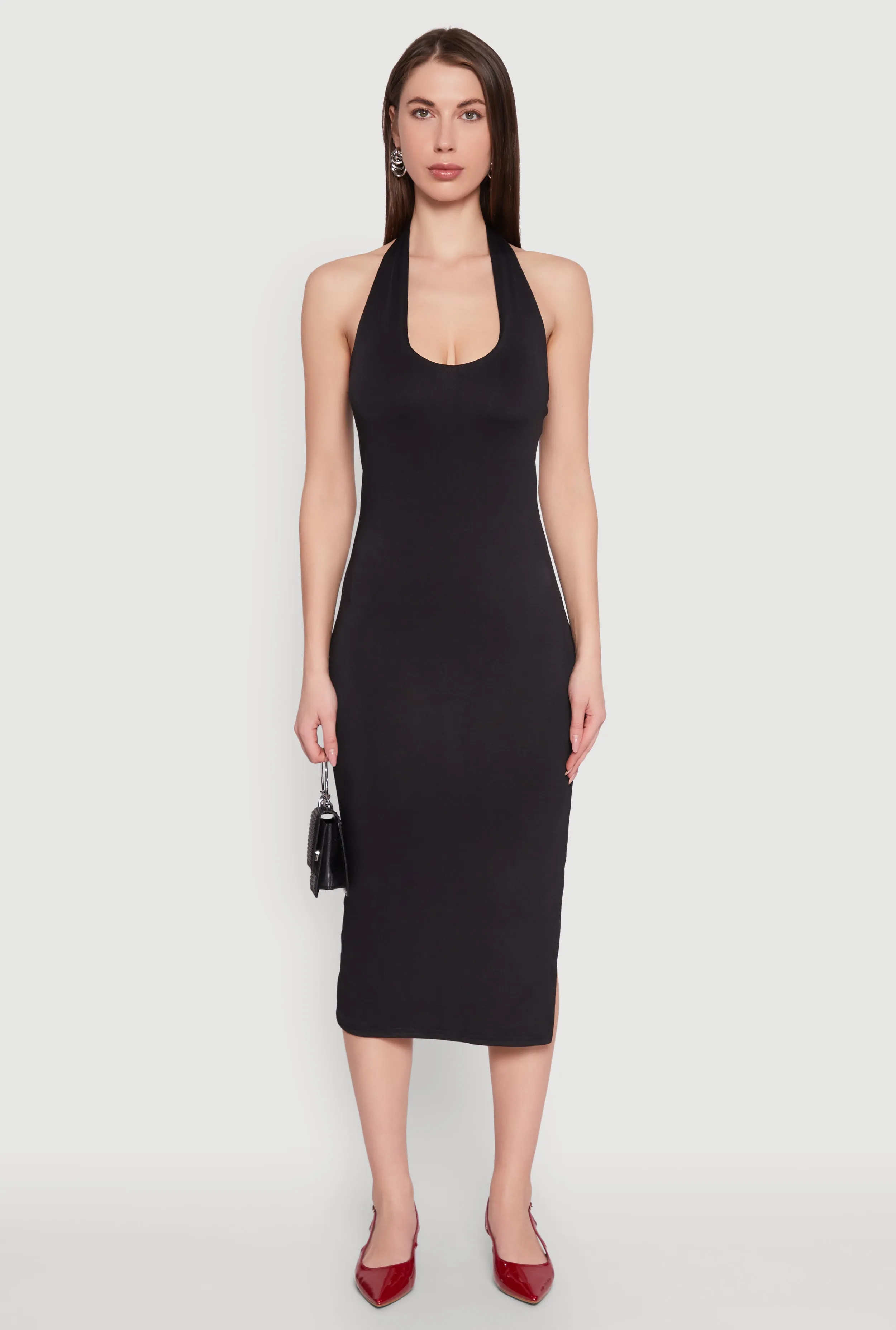 Side Slit Halter Neck Midi Dress Romantic Mood