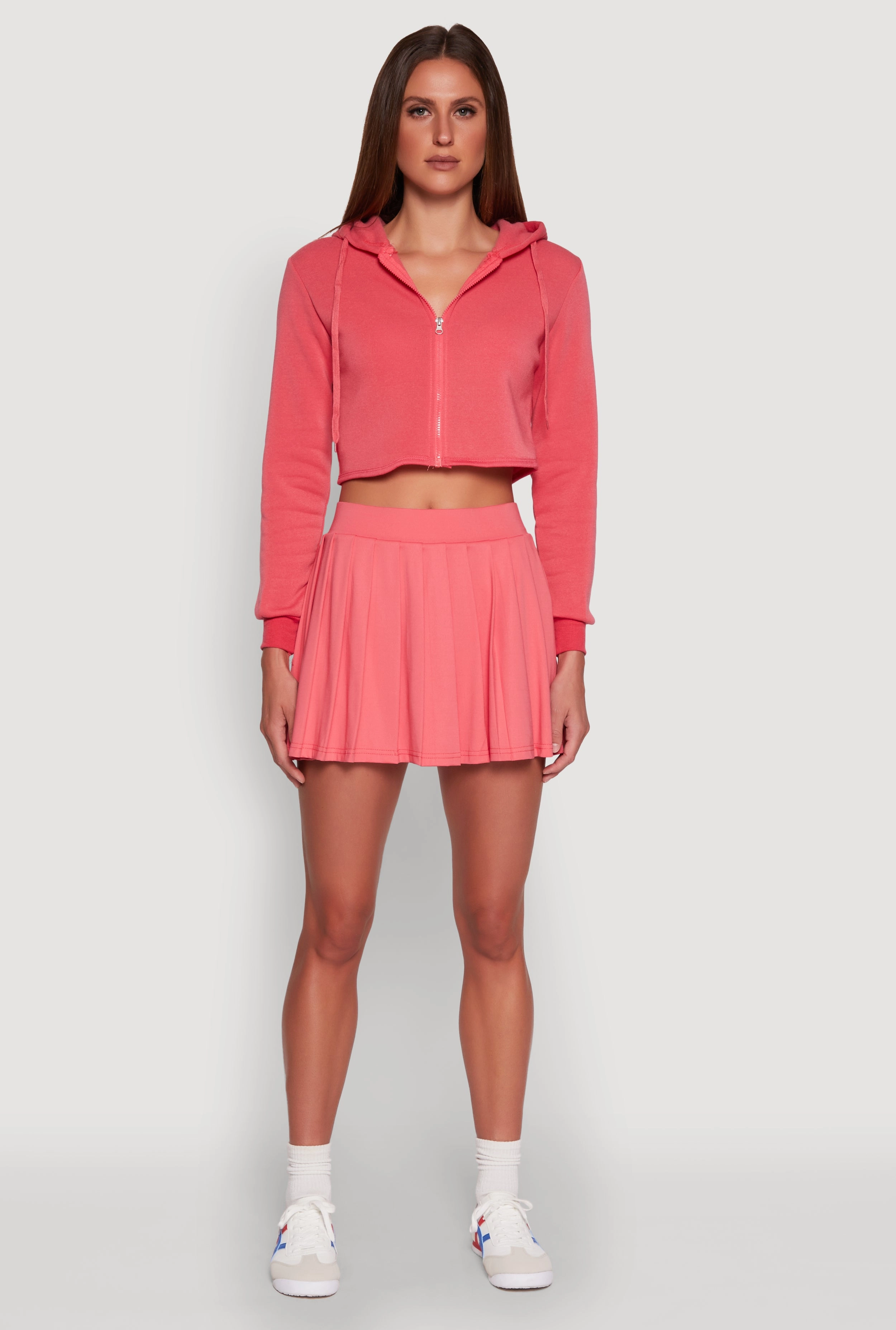 Gathered waist Light Fabric Solid High Waisted Pleated Skort