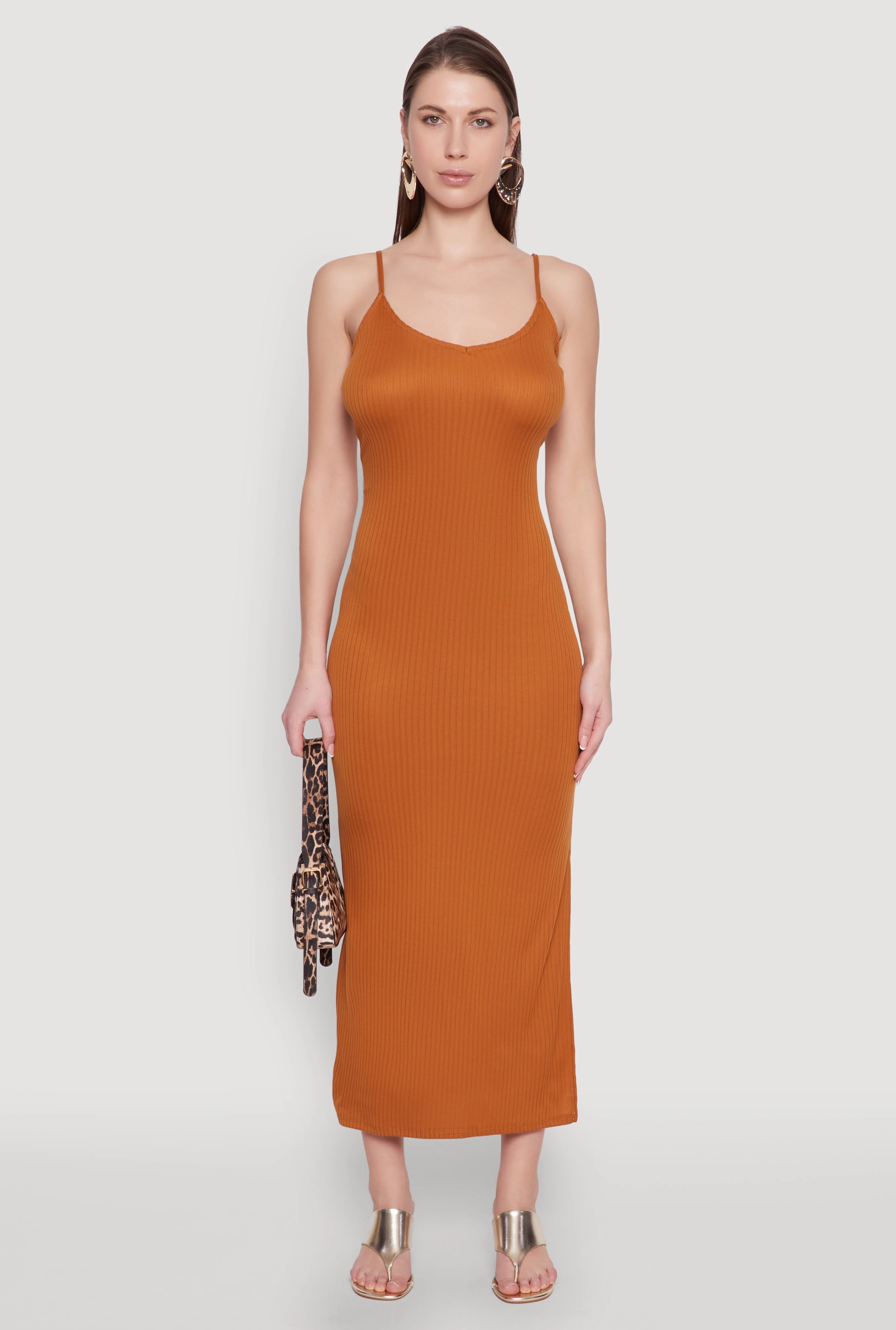 Side Slit V Neck Maxi Dress Ruffle Detail