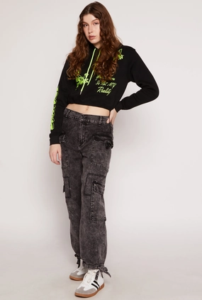 Almost Famous Denim Drawstring Hem Cargo Joggers Durable Triple Stitched Seams