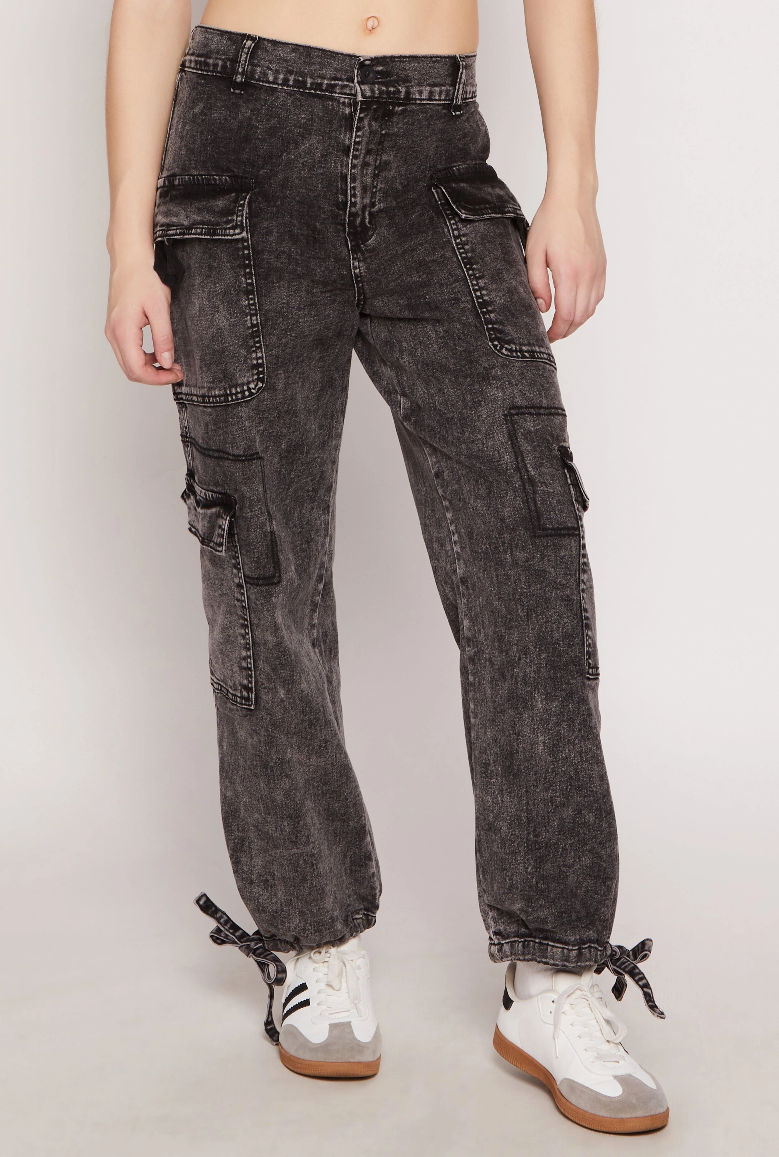 Quality Basic Almost Famous Denim Drawstring Hem Cargo Joggers