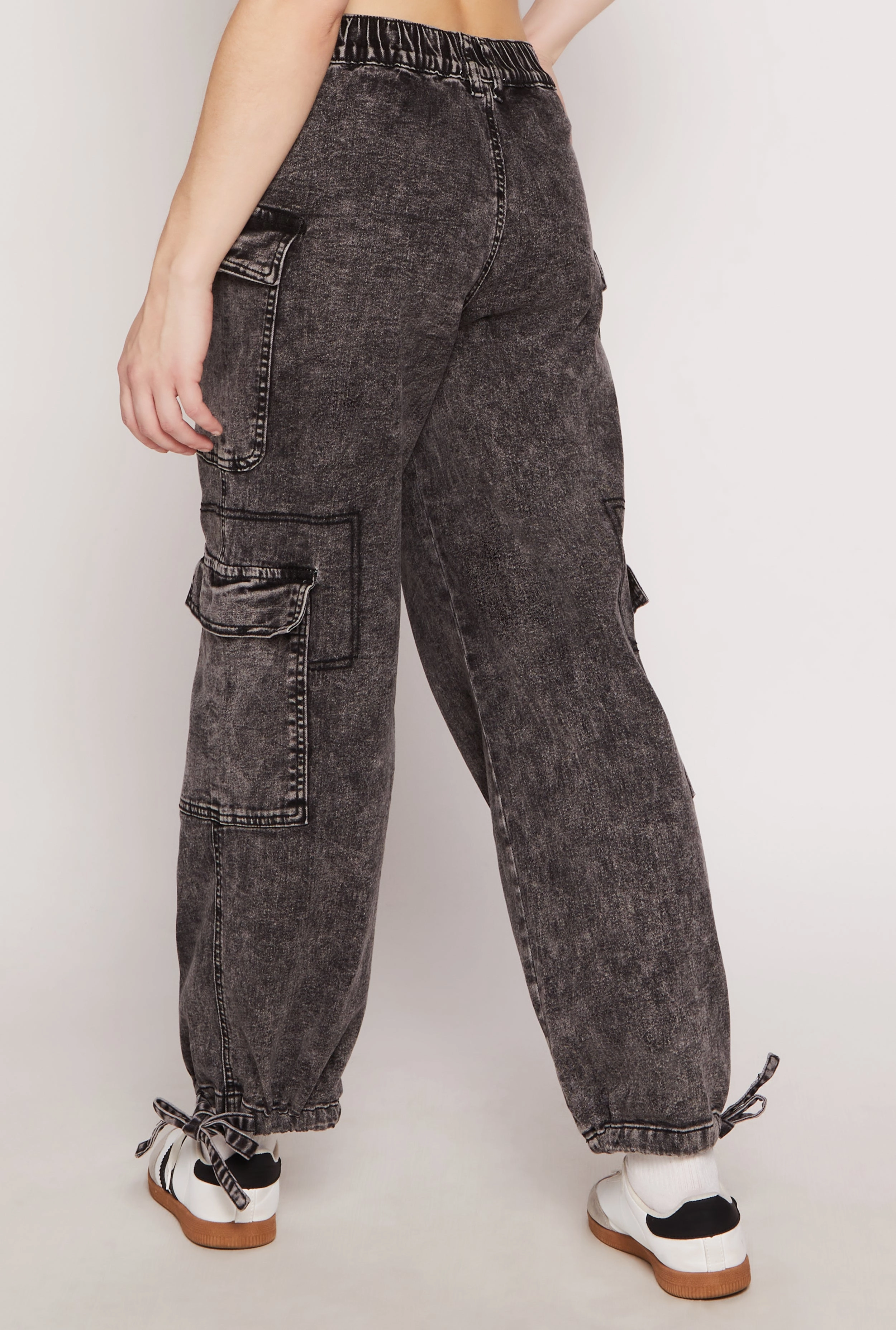 Almost Famous Denim Drawstring Hem Cargo Joggers Comfort Wear Winter Warmth Minimalist Style Picnic Style