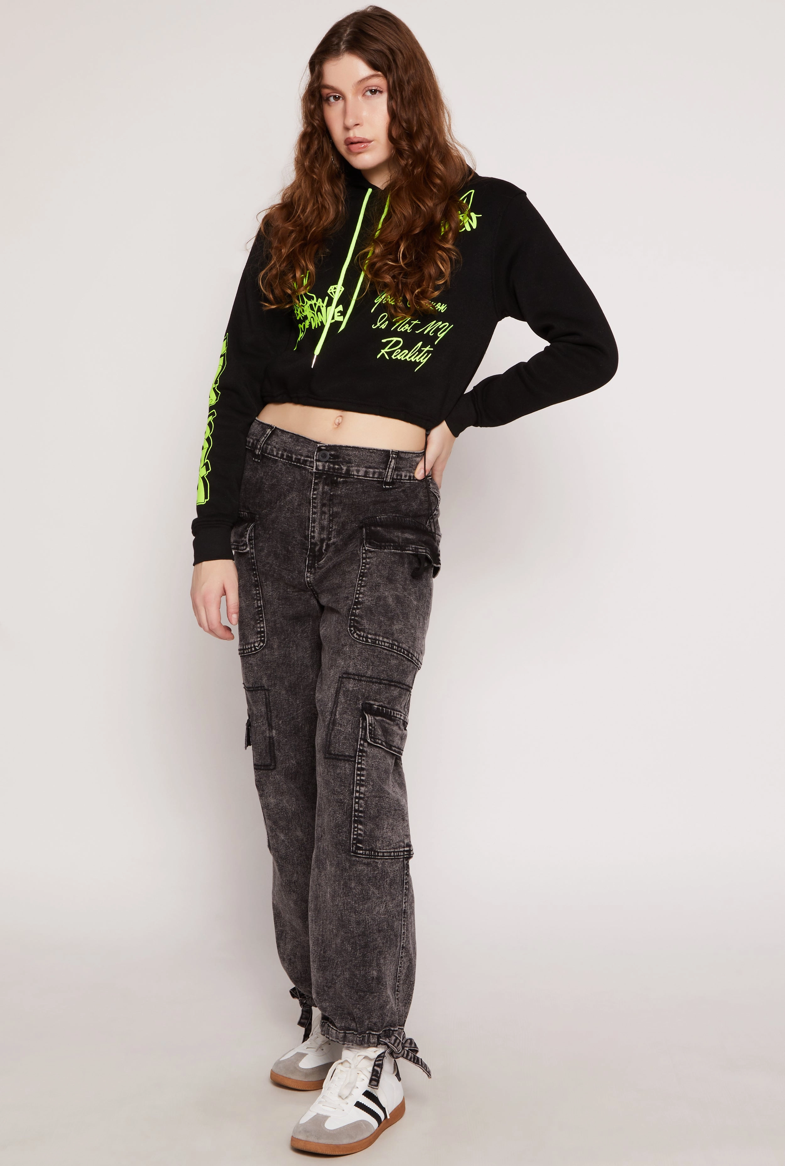 Almost Famous Denim Drawstring Hem Cargo Joggers Durable Triple Stitched Seams