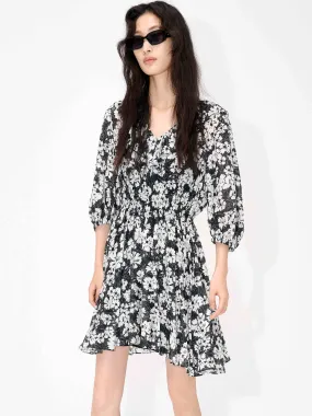 Aura Glow Edgy Layers Silk Blend Floral Print Dress Set