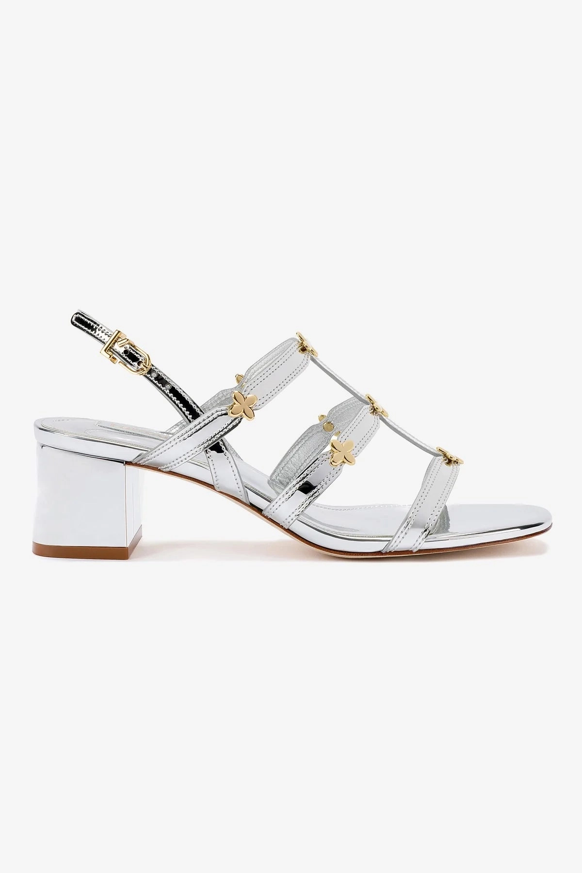 Comfort Fit Ventilated Design Harmony Block Sandal In Silver Specchio