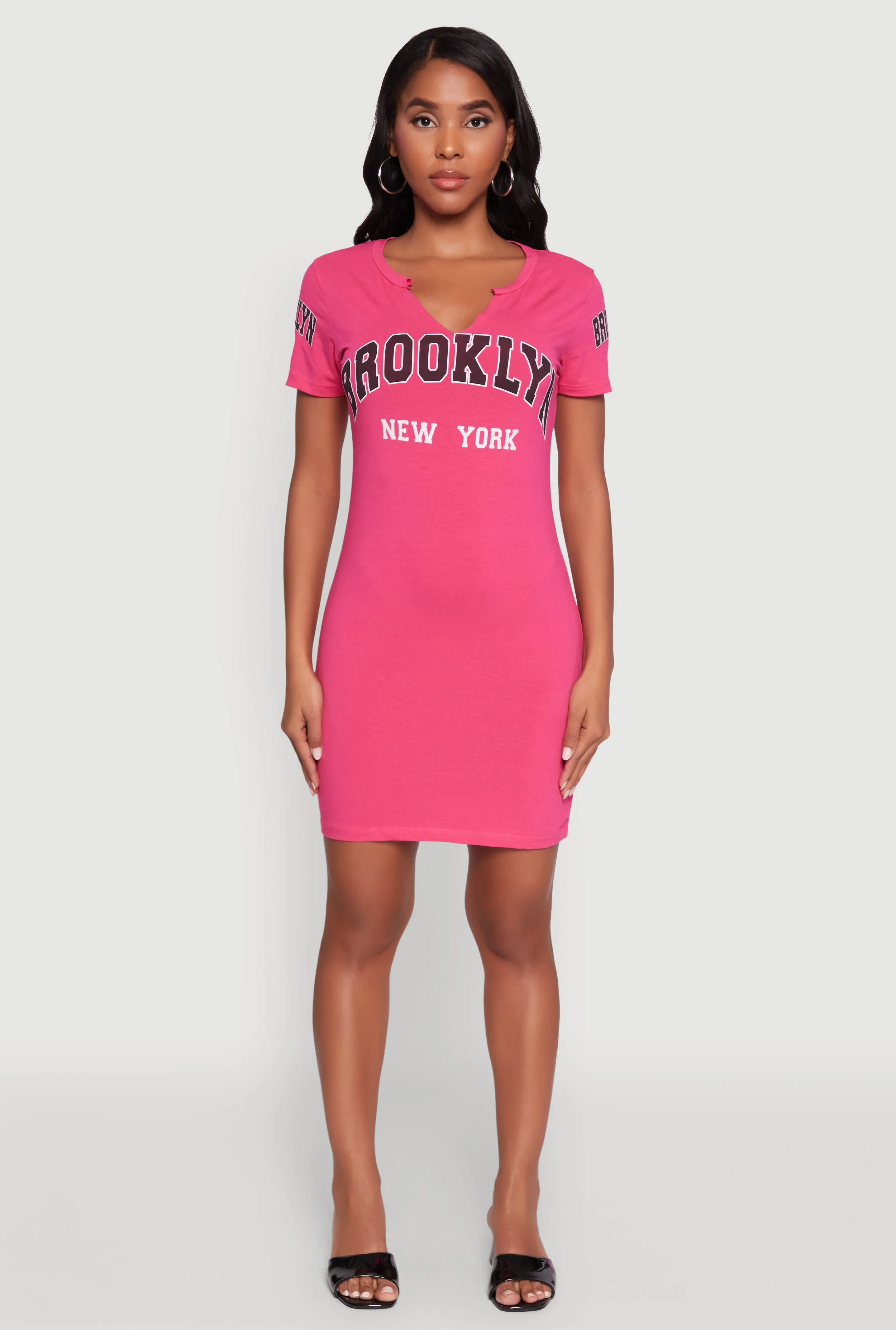 Sophisticated Elegance Brooklyn New York Graphic Short Sleeve T Shirt Dress