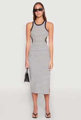 Ruffle Hem Understated Glam Striped Cut Out Midi Tank Dress