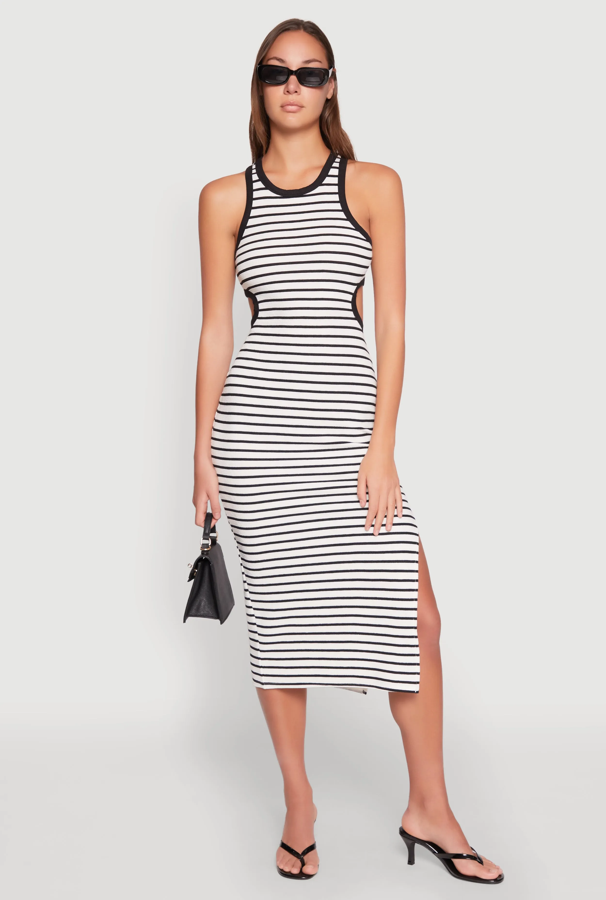 Minimal Aesthetic Light Touch Striped Cut Out Midi Tank Dress
