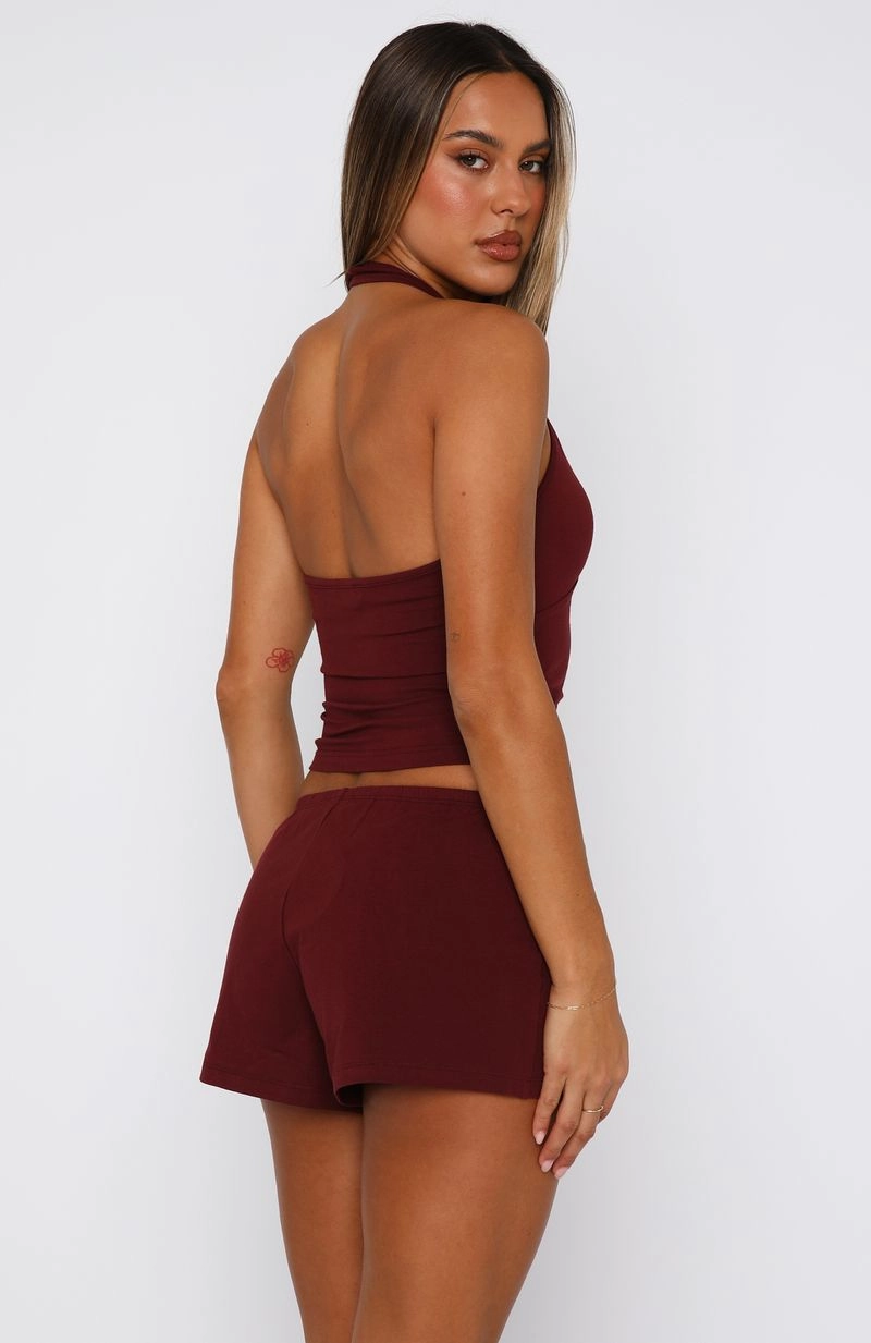 Stretch Wear poolside fashion Made Me Better Relaxed Shorts Burgundy