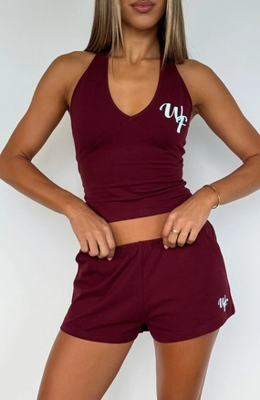 Made Me Better Relaxed Shorts Burgundy Durable Build Convertible Length