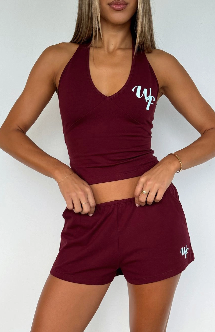 Made Me Better Relaxed Shorts Burgundy Durable Build Convertible Length