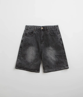 Butter Goods Stitch Denim Shorts - Distressed Grey striped shorts