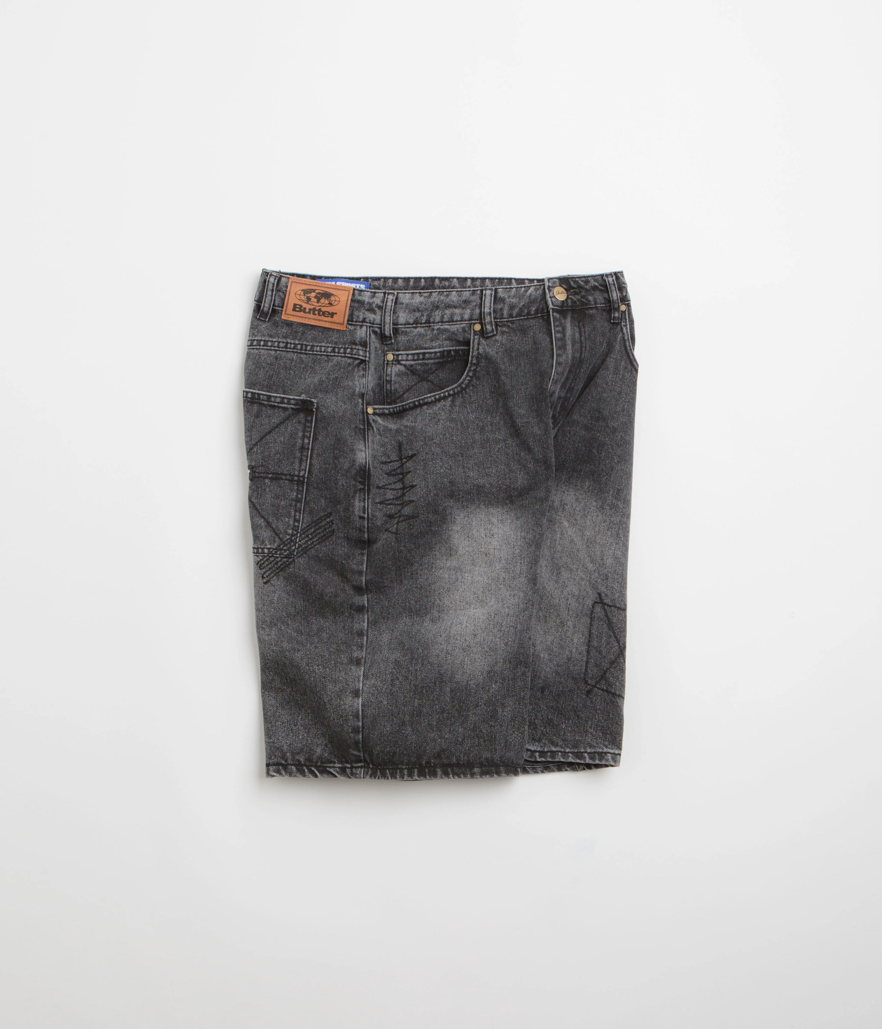 surf wear Light Design Butter Goods Stitch Denim Shorts - Distressed Grey