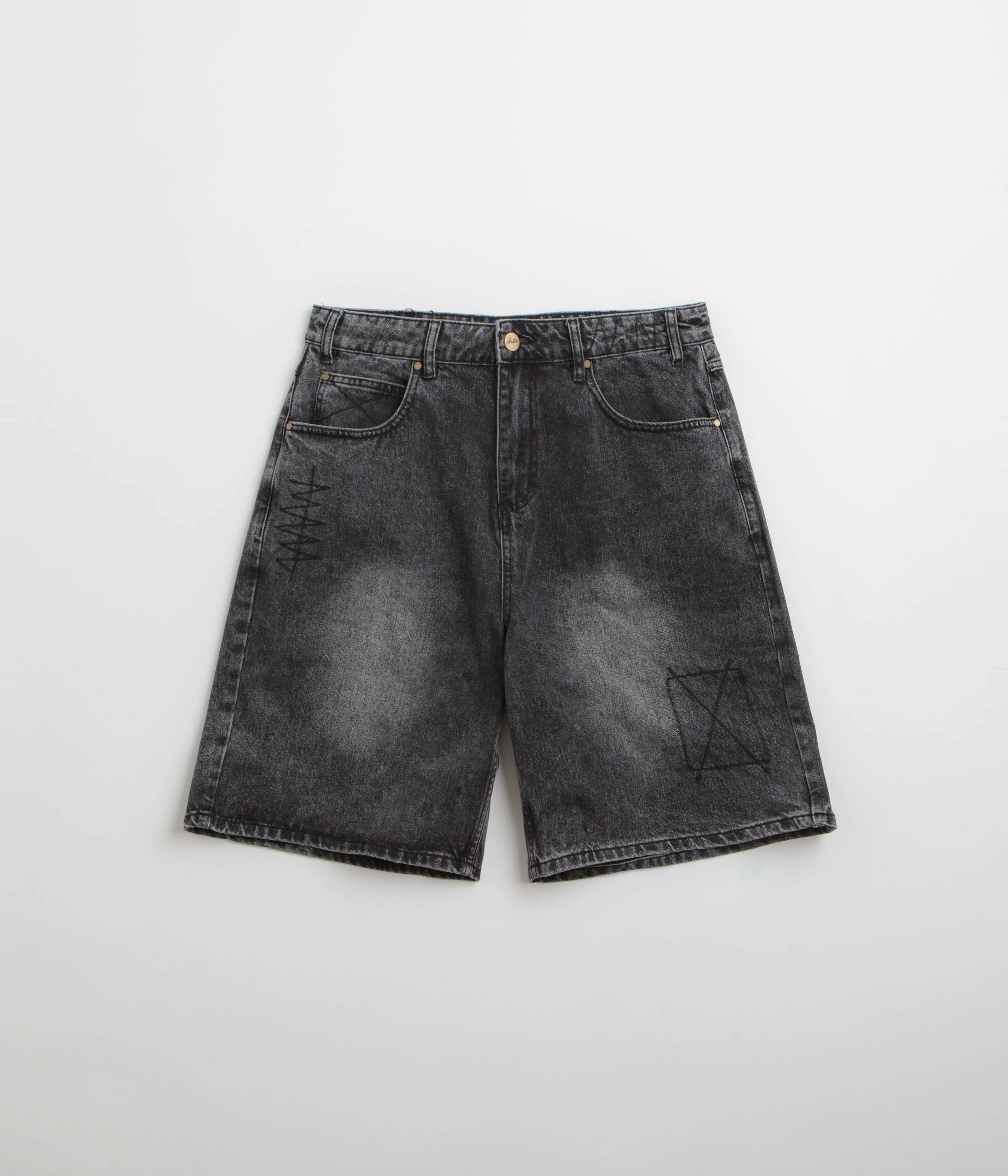 Butter Goods Stitch Denim Shorts - Distressed Grey striped shorts