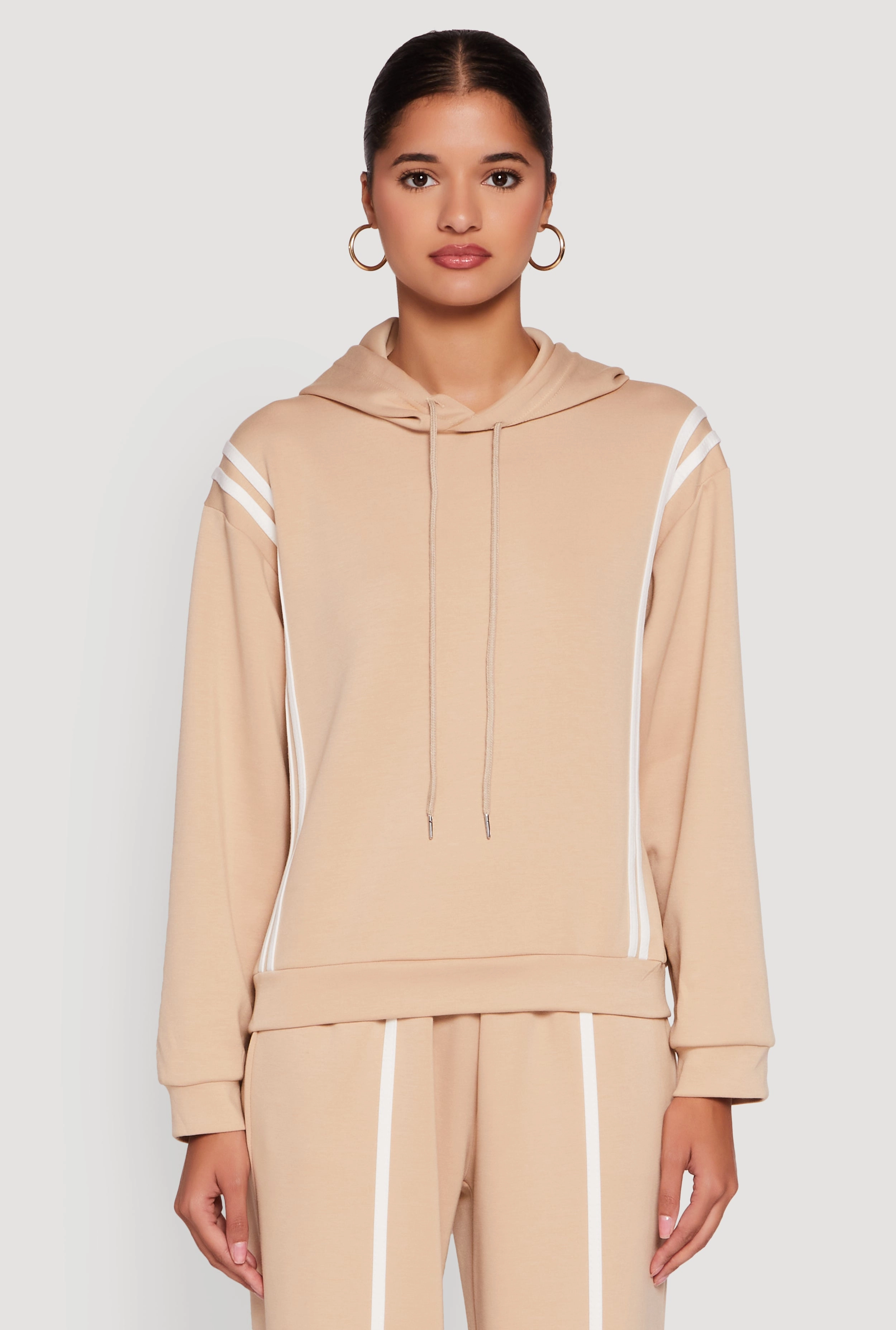 Varsity Stripe Hooded Pullover Sweatshirt Eco Certified Manufacturing Athletic