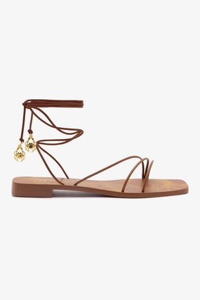 Stylish Cushion linen fresh Nadia Flat Sandal In Caramel Leather