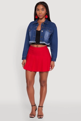 Bonded Collars XO Back Graphic Frayed Hem Cropped Denim Jacket