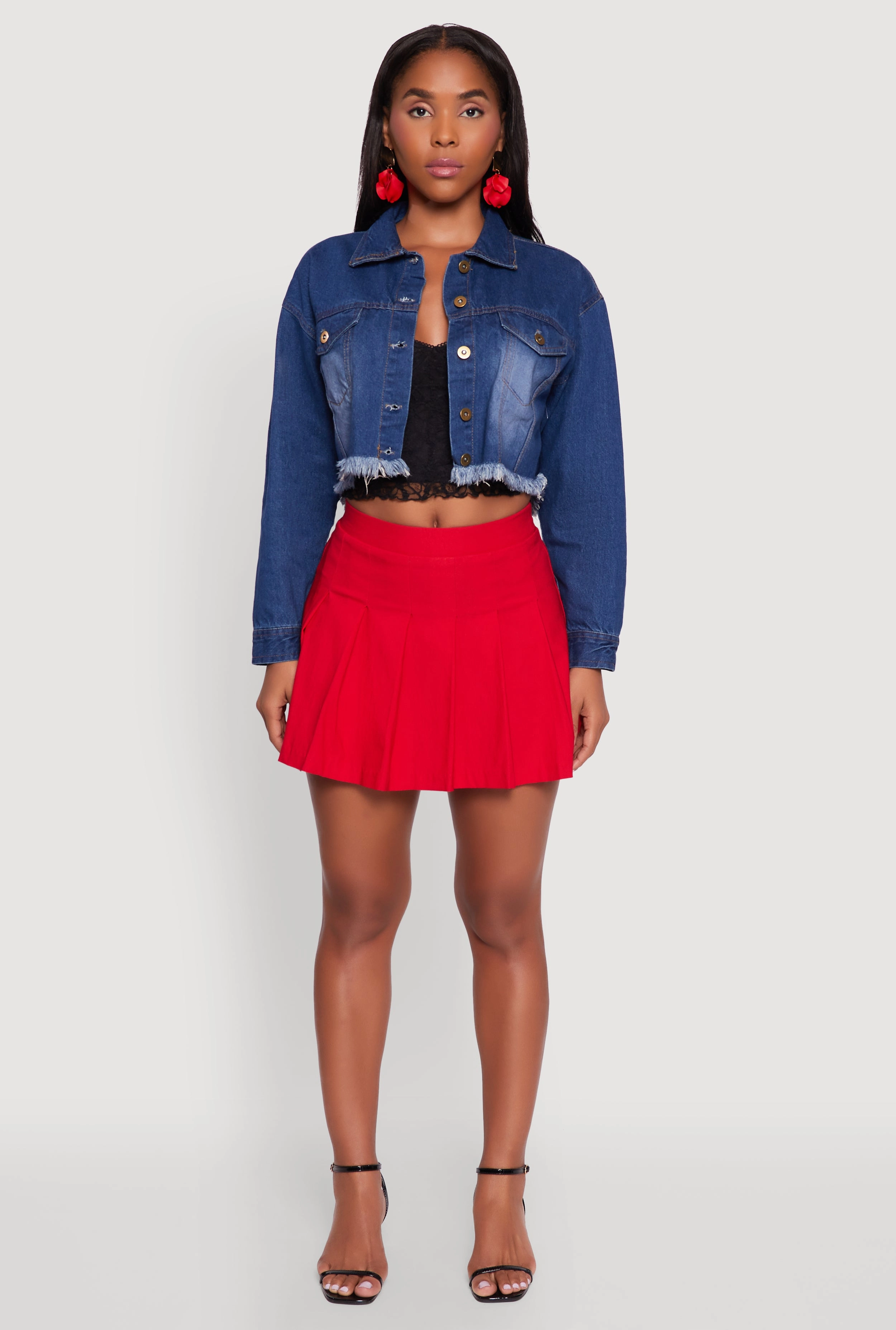 XO Back Graphic Frayed Hem Cropped Denim Jacket Non Restrictive Fit