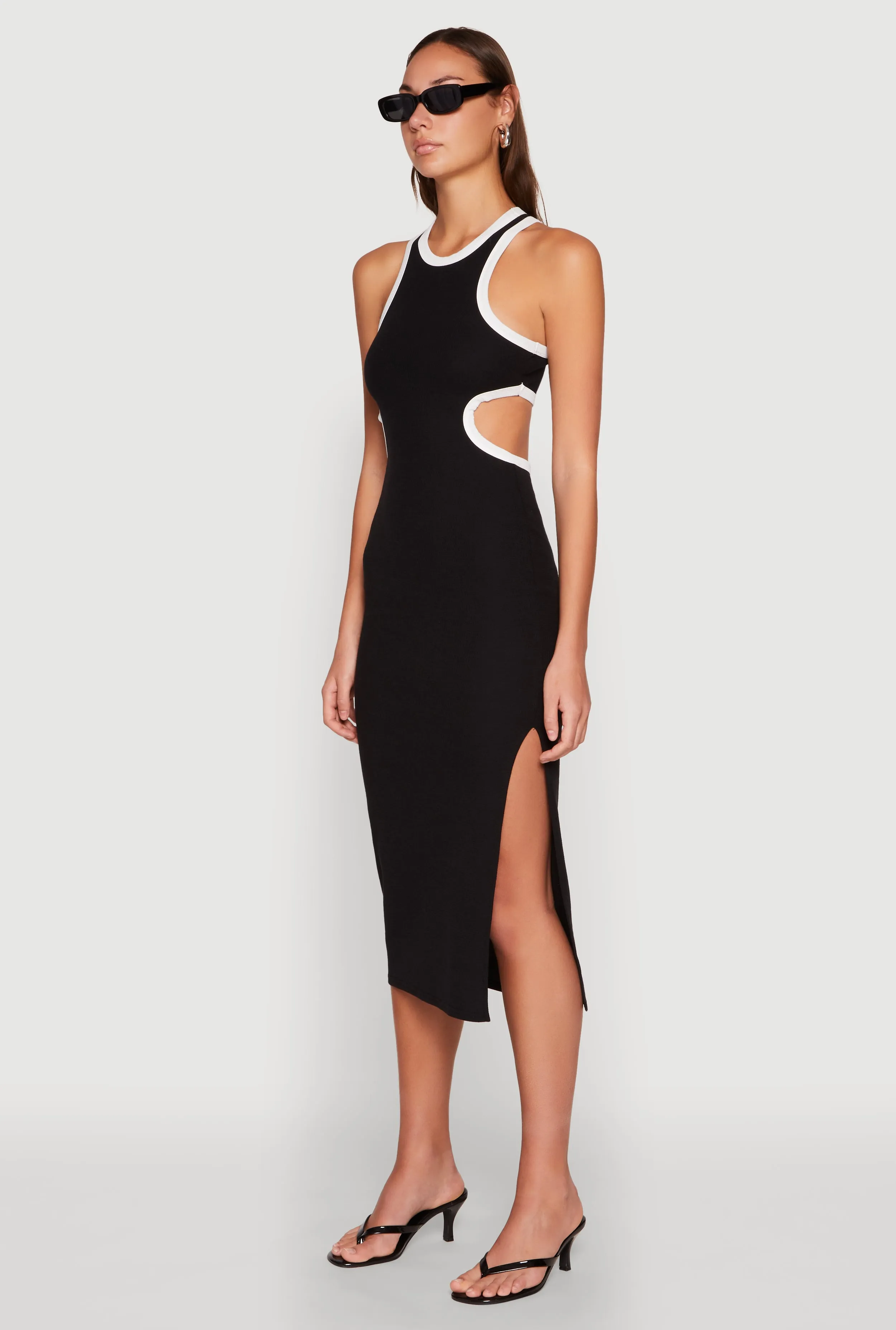 Contrast Trim Cut Out Tank Dress Water-resistant