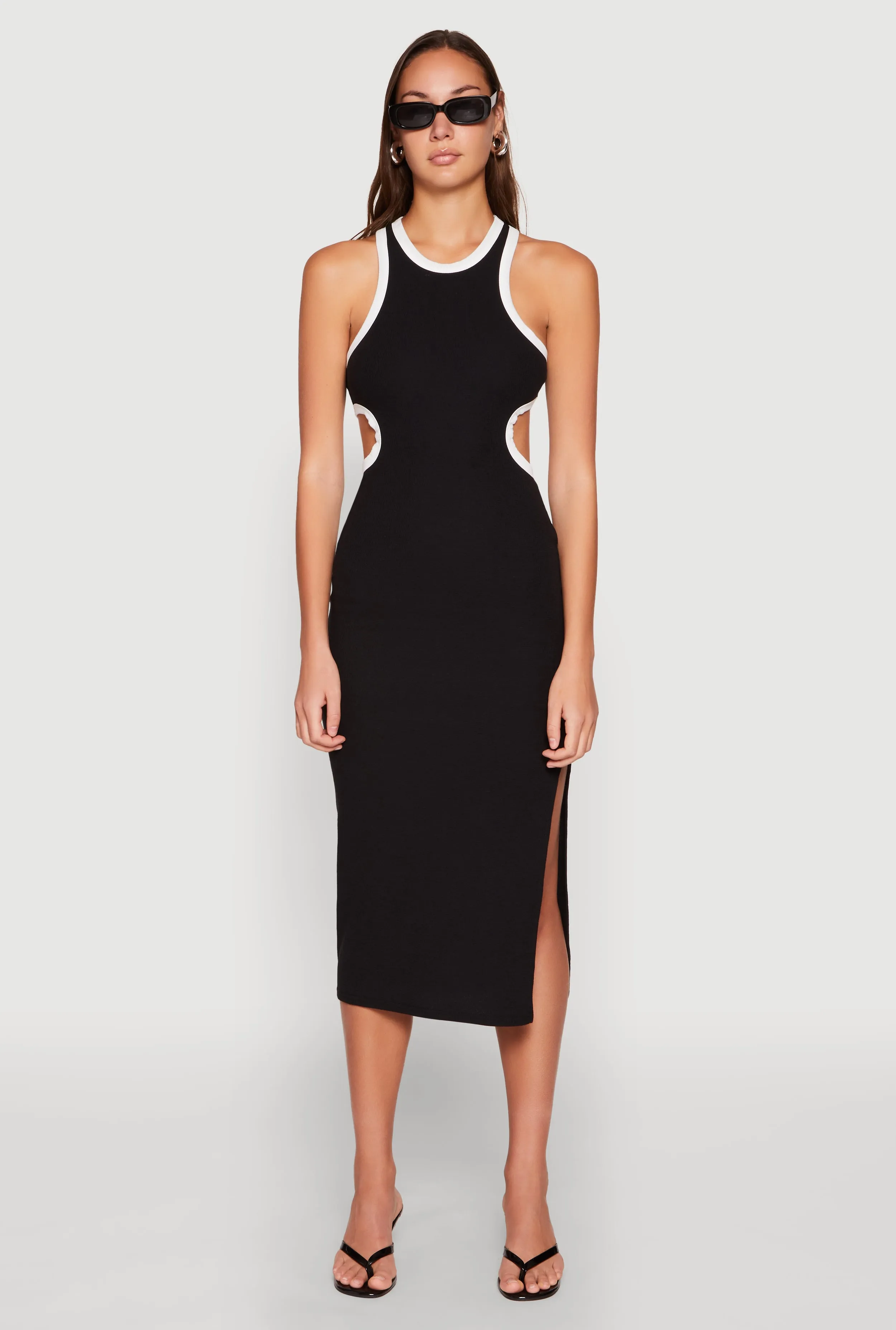 Contrast Trim Cut Out Tank Dress Mood Edge