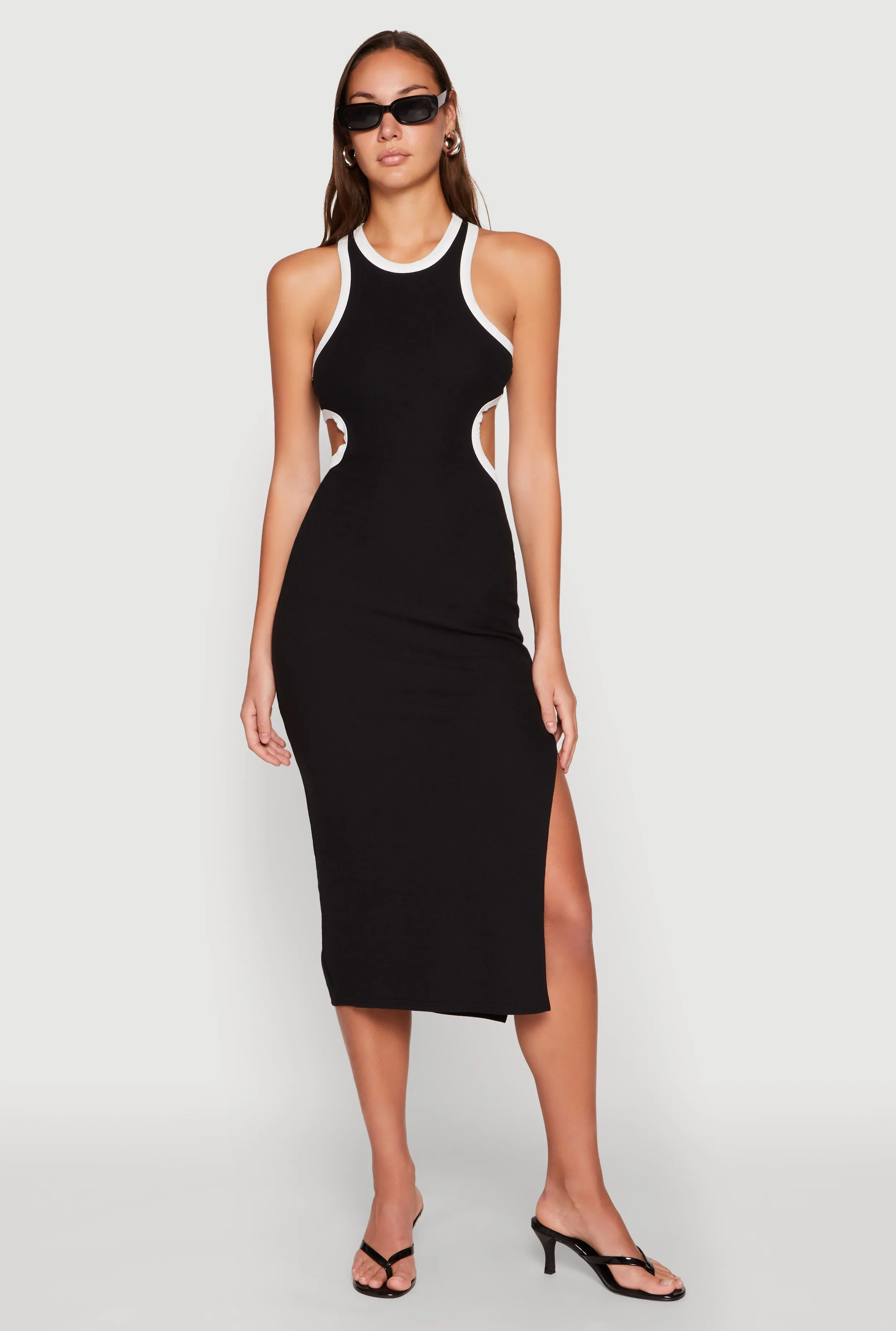 Contrast Trim Cut Out Tank Dress Chic Vibe Side Slit
