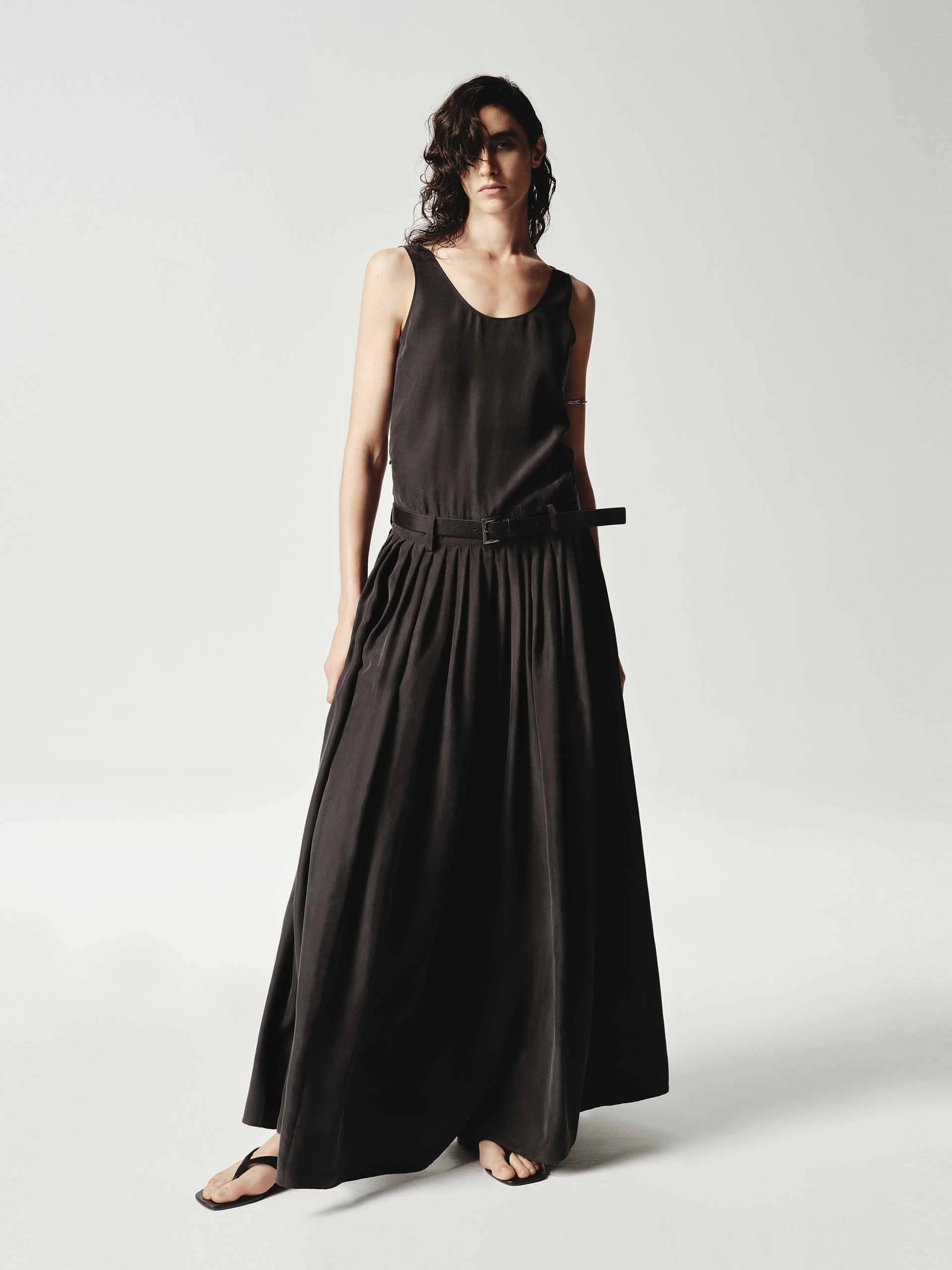 Quilted-Lining Sleeveless Silk Tank Dress